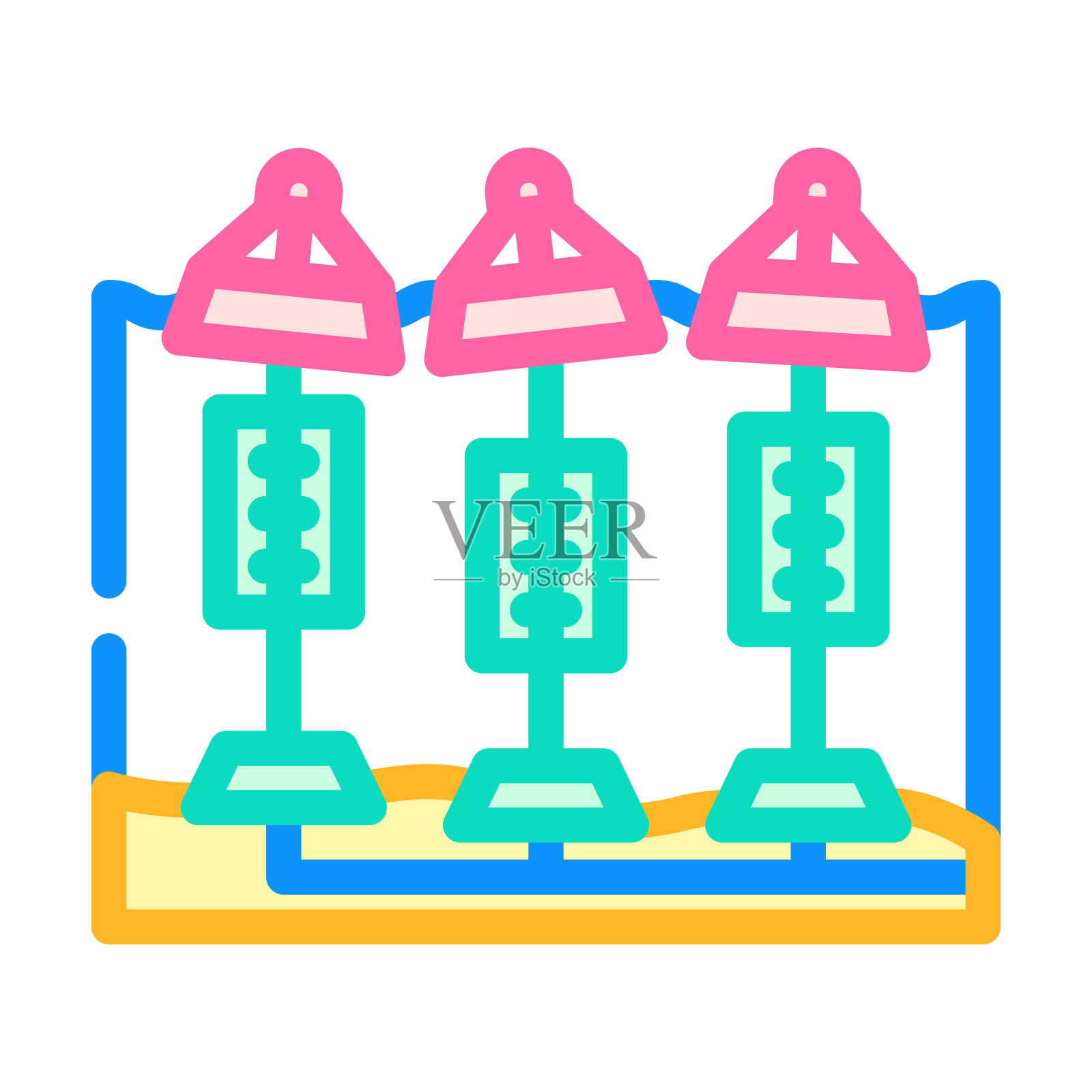 波浪能农场潮汐能彩色图标矢量插图插画图片素材