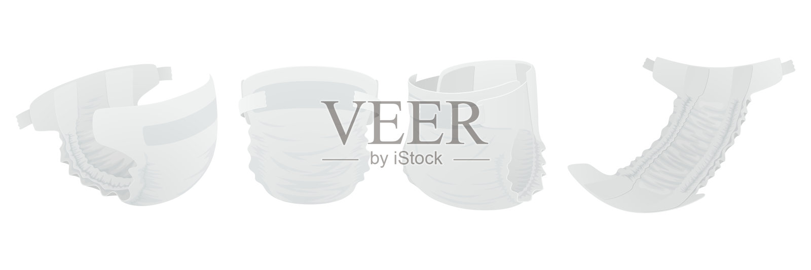 平面矢量插图的婴儿尿布。侧面和正面视图。多功能婴儿尿布视图，开放和封闭尿布。婴儿内衣套装插画图片素材