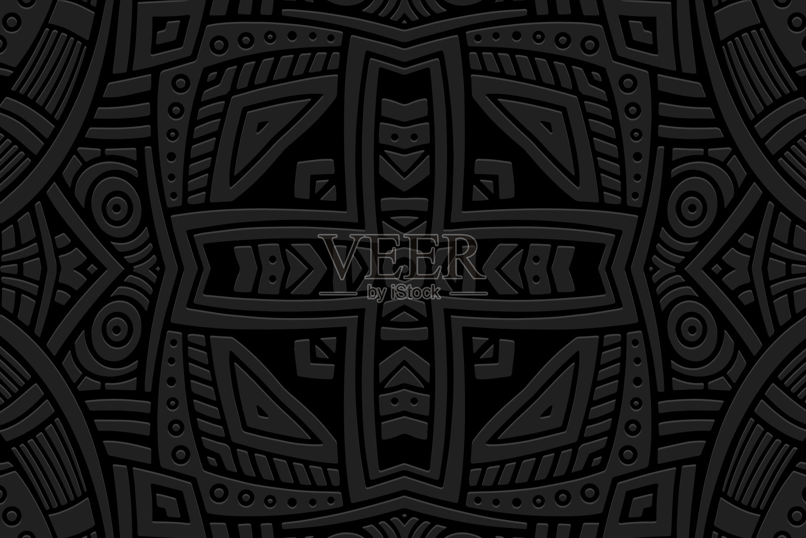 压花原来的黑色背景，复古的封面设计。手工制作，波西米亚风格，涂鸦，z字形。几何民族三维图案。饰品,阿拉贝斯克。东方，亚洲，印度，墨西哥，阿兹特克的外来品种。插画图片素材