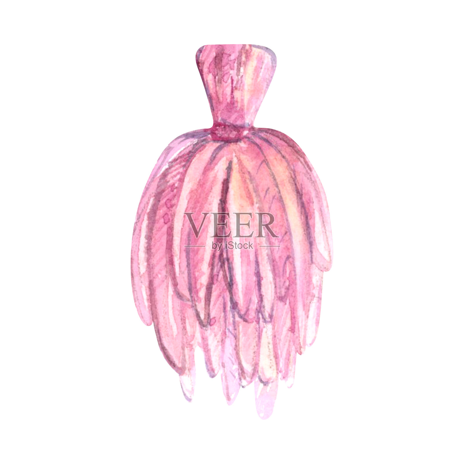 流苏礼物旗党水彩画。赠送派对装饰。节日粉色周年纪念节日庆祝对象。隔离在白色背景上插画图片素材