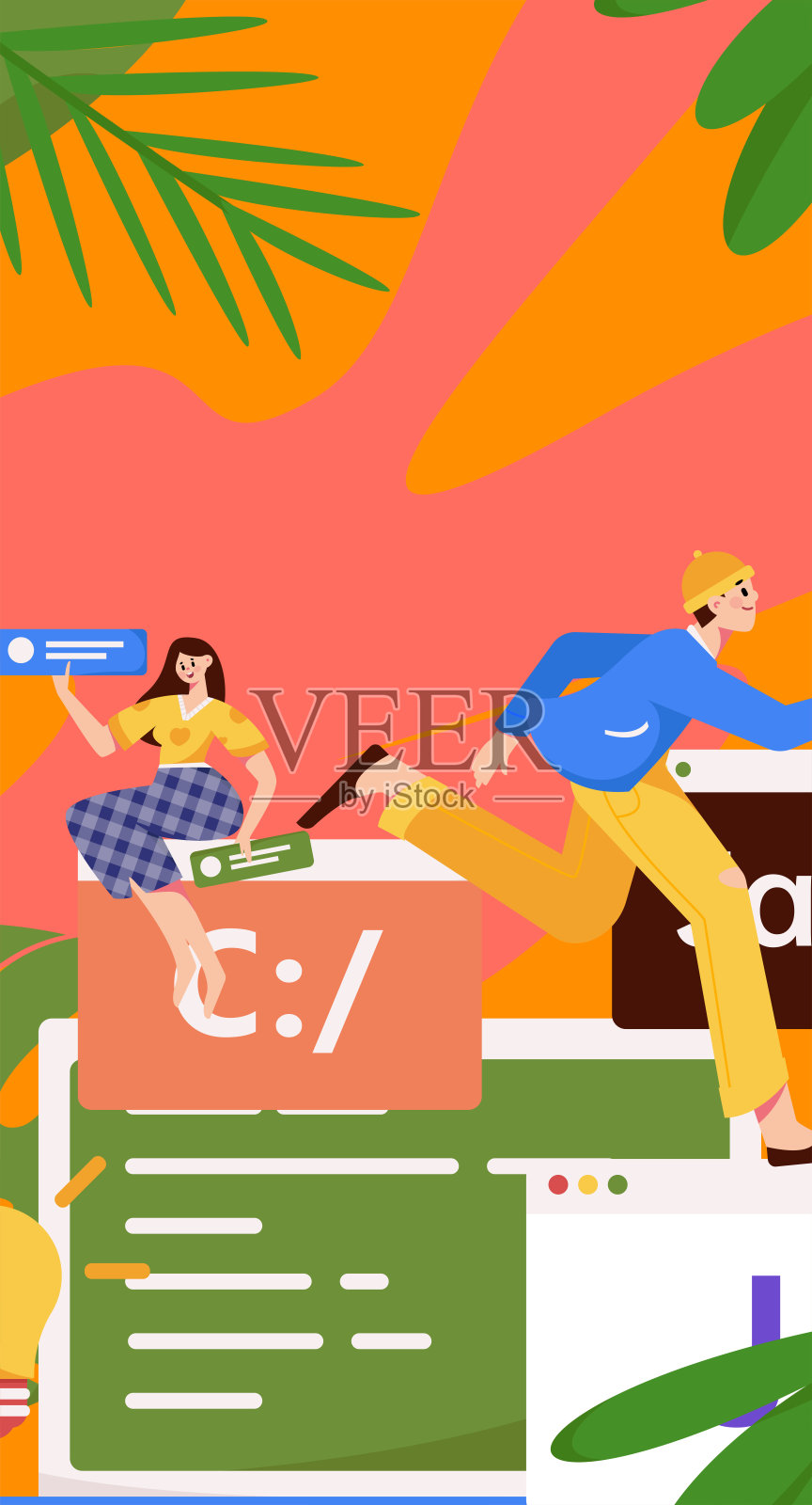 编程教学开发平面字符矢量概念操作手绘插图插画图片素材