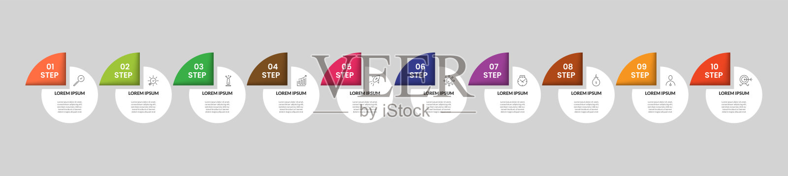 矢量信息图设计业务模板与图标和10个选项或步骤。方形设计或图解插画图片素材