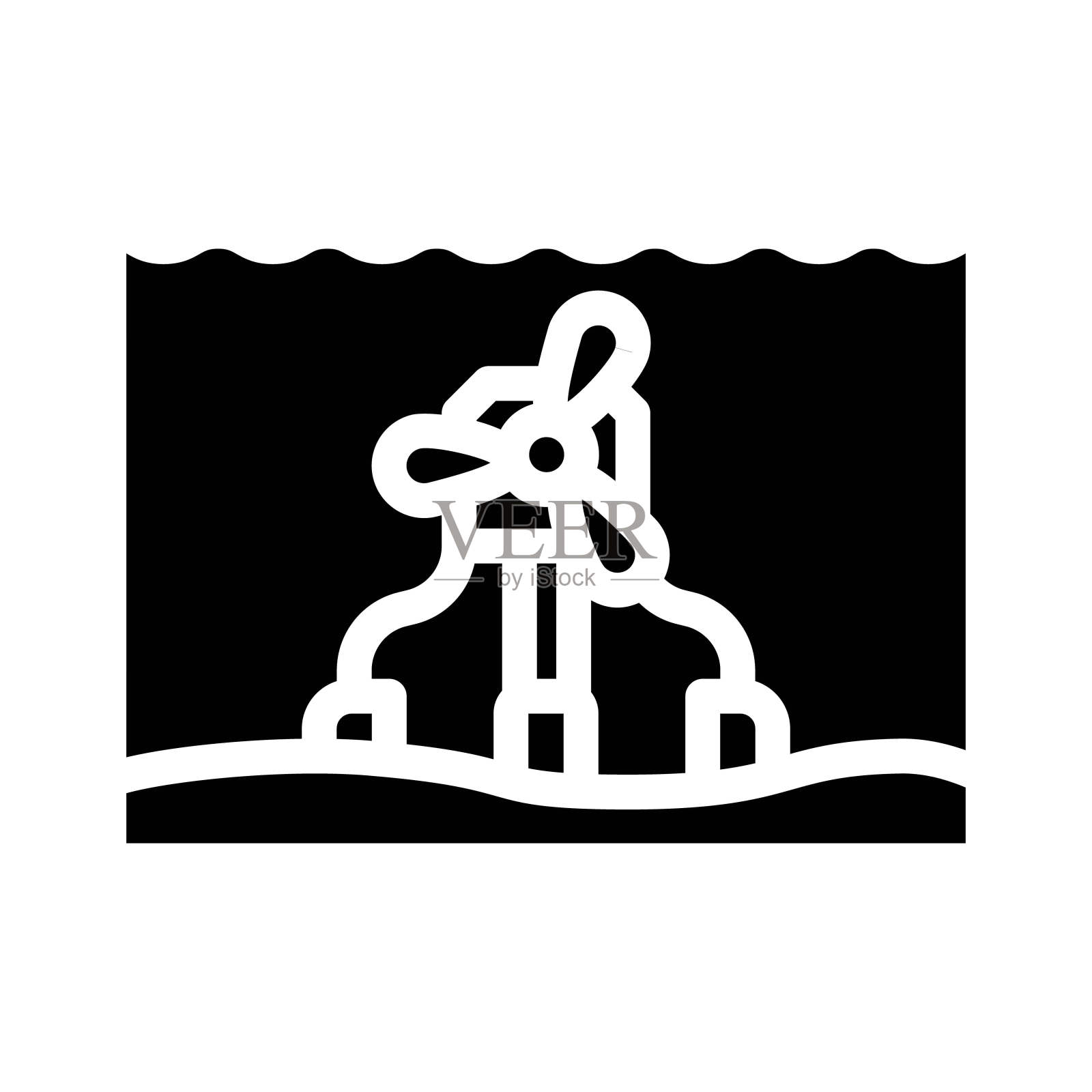 水下涡轮机字形图标矢量插图插画图片素材