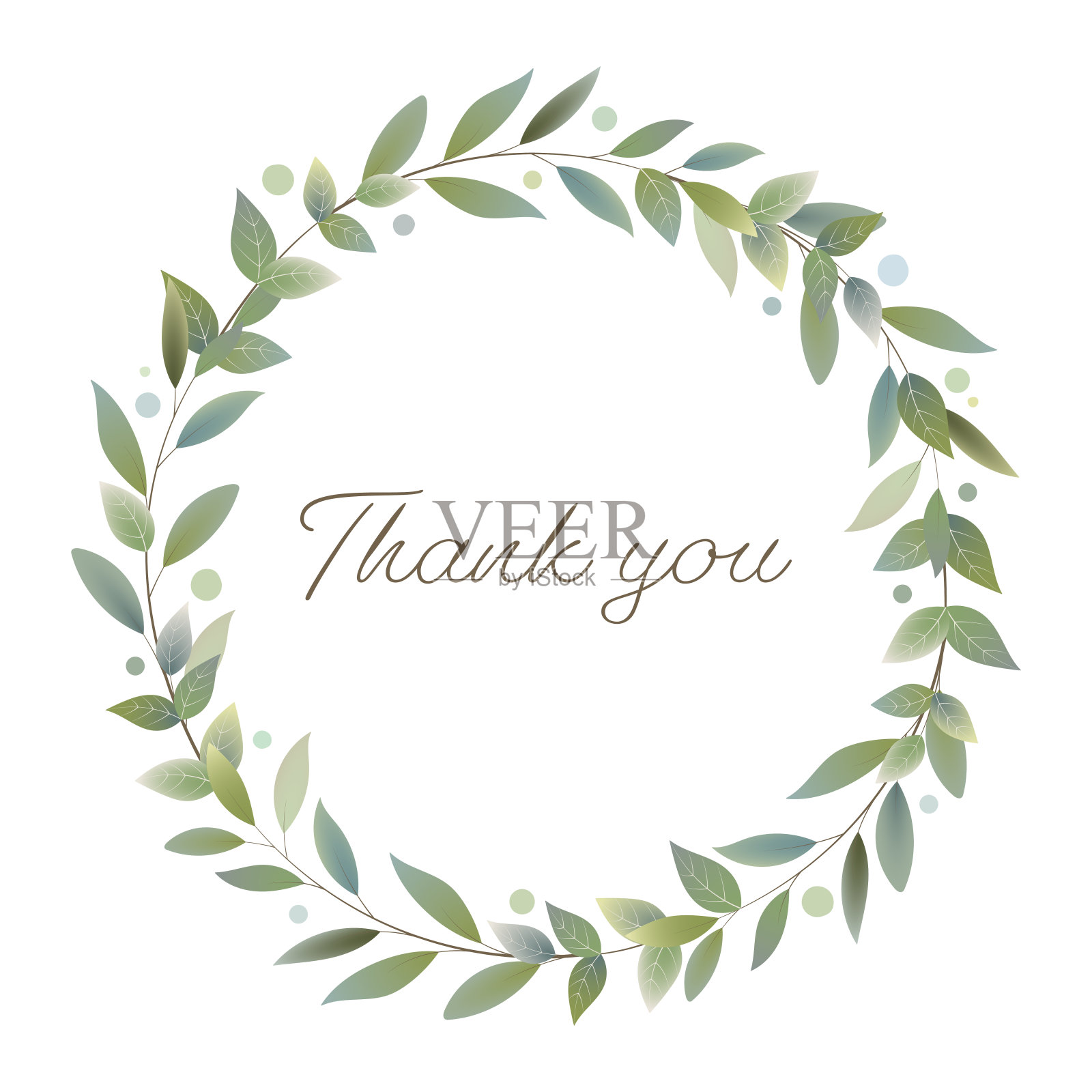 谢谢你！卡片上有树叶编成的花环。插画图片素材