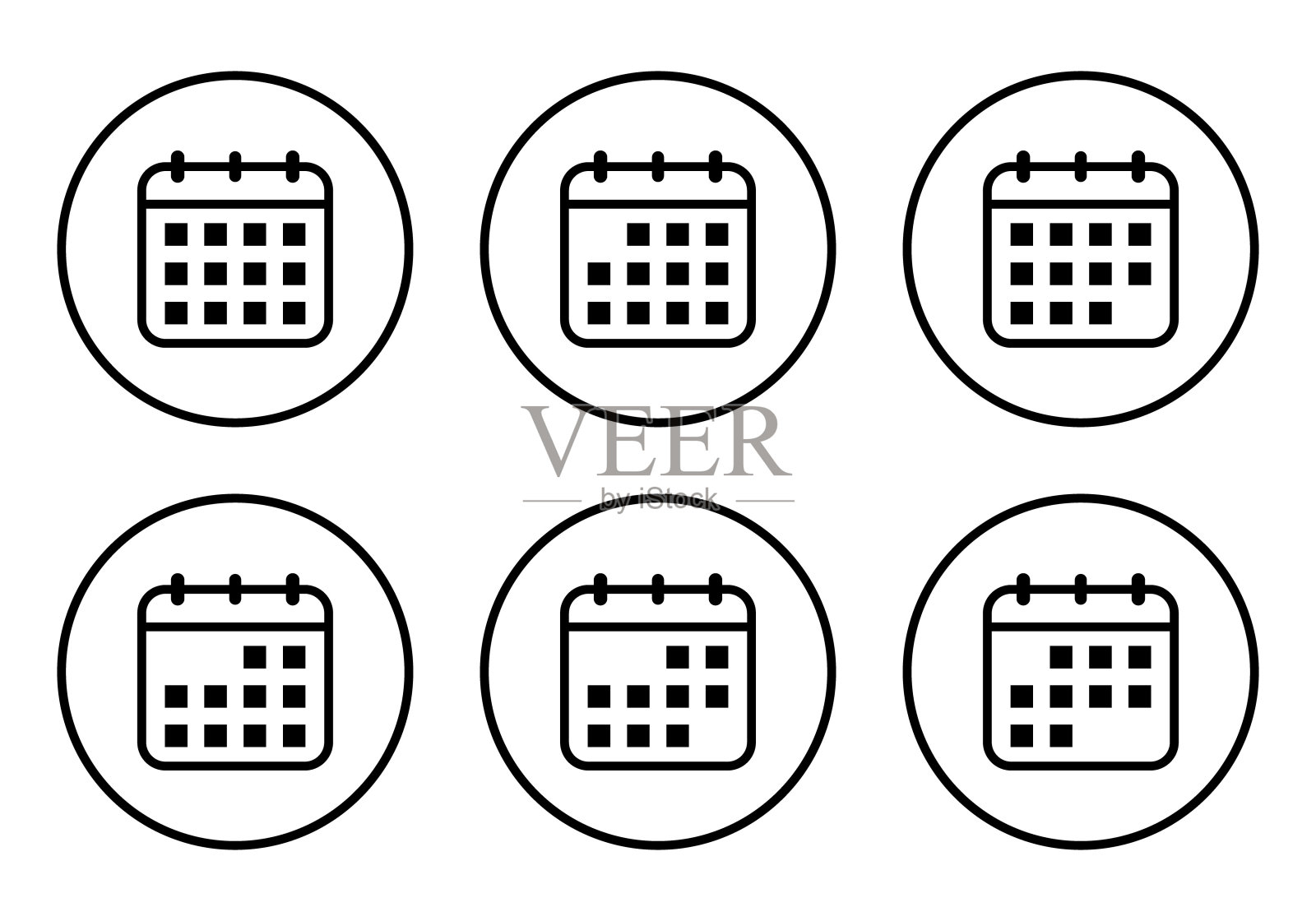 一套日历，日期图标矢量上的圆圈线插画图片素材