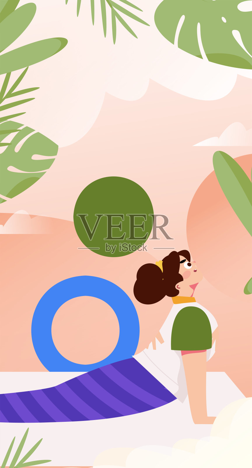 练习瑜伽，身心健康，平面矢量人物概念，操作手绘插图插画图片素材