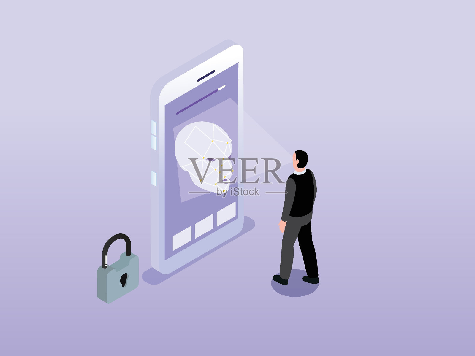 智能手机安全上的人脸识别插画图片素材