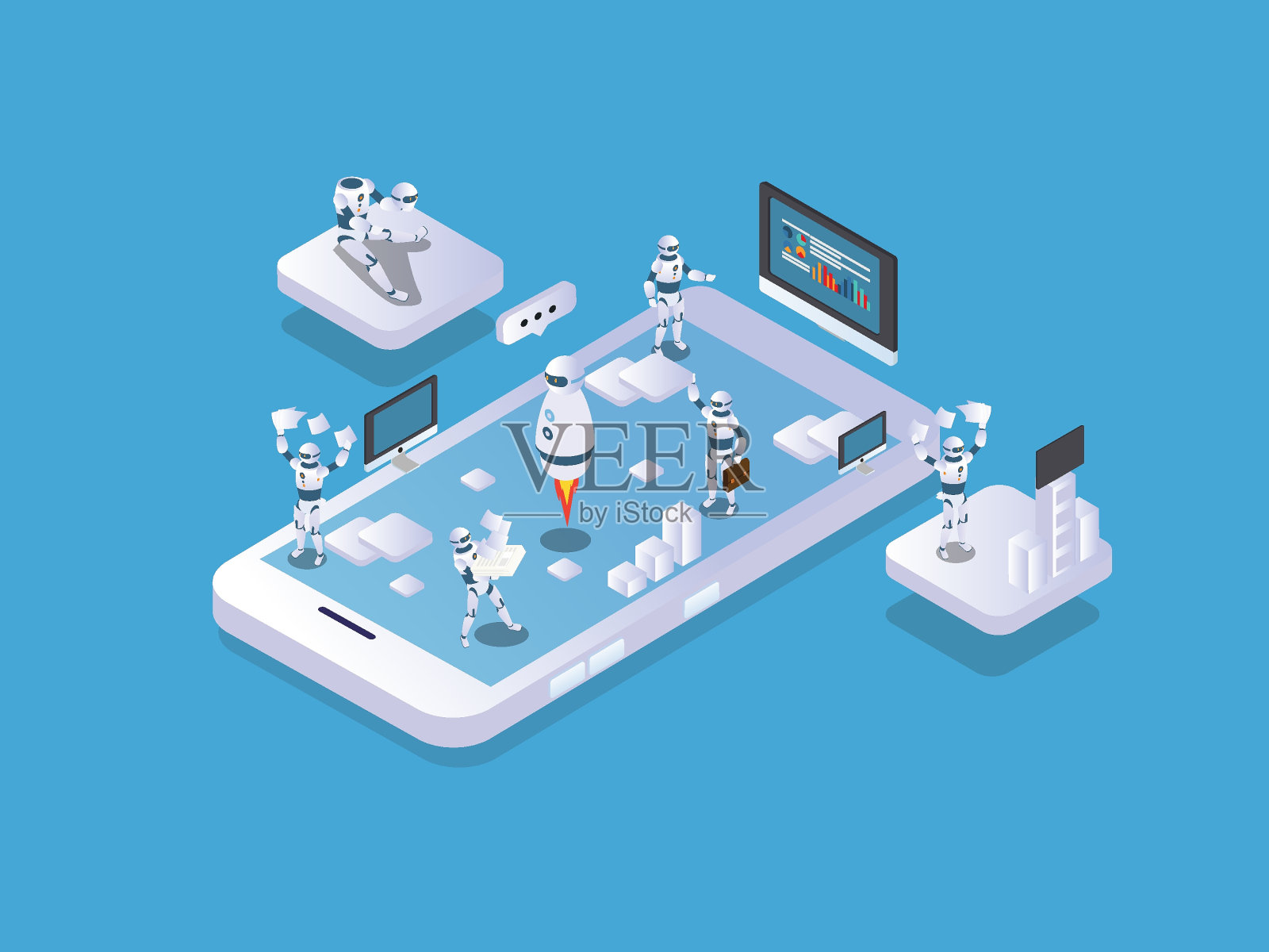 机器人交易的股票市场从手机插画图片素材