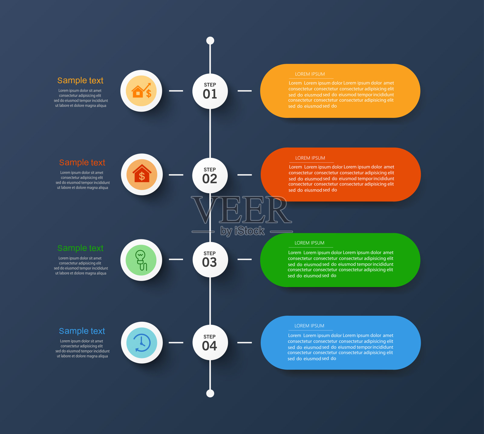 业务信息图模板与4个选项，步骤，工作流程，流程图插画图片素材