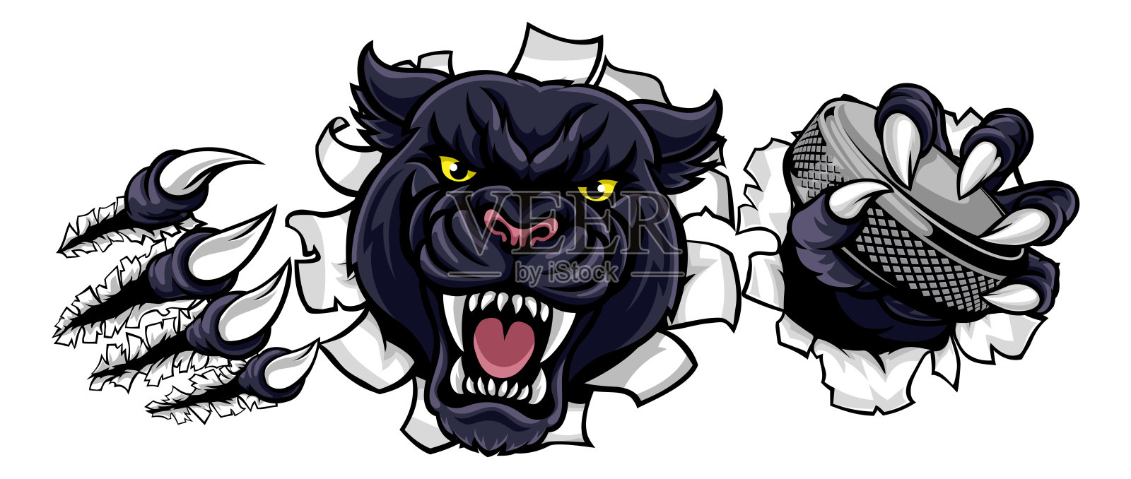 豹冰球运动员动物运动吉祥物插画图片素材