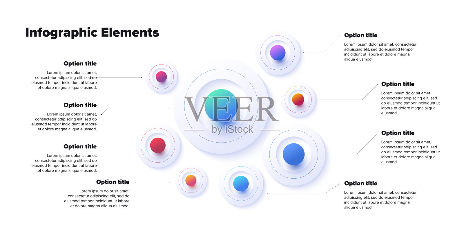 业务流程图信息图有8个步骤。圆形工作流图形元素。公司流程图演示幻灯片。矢量信息图形设计插画图片素材
