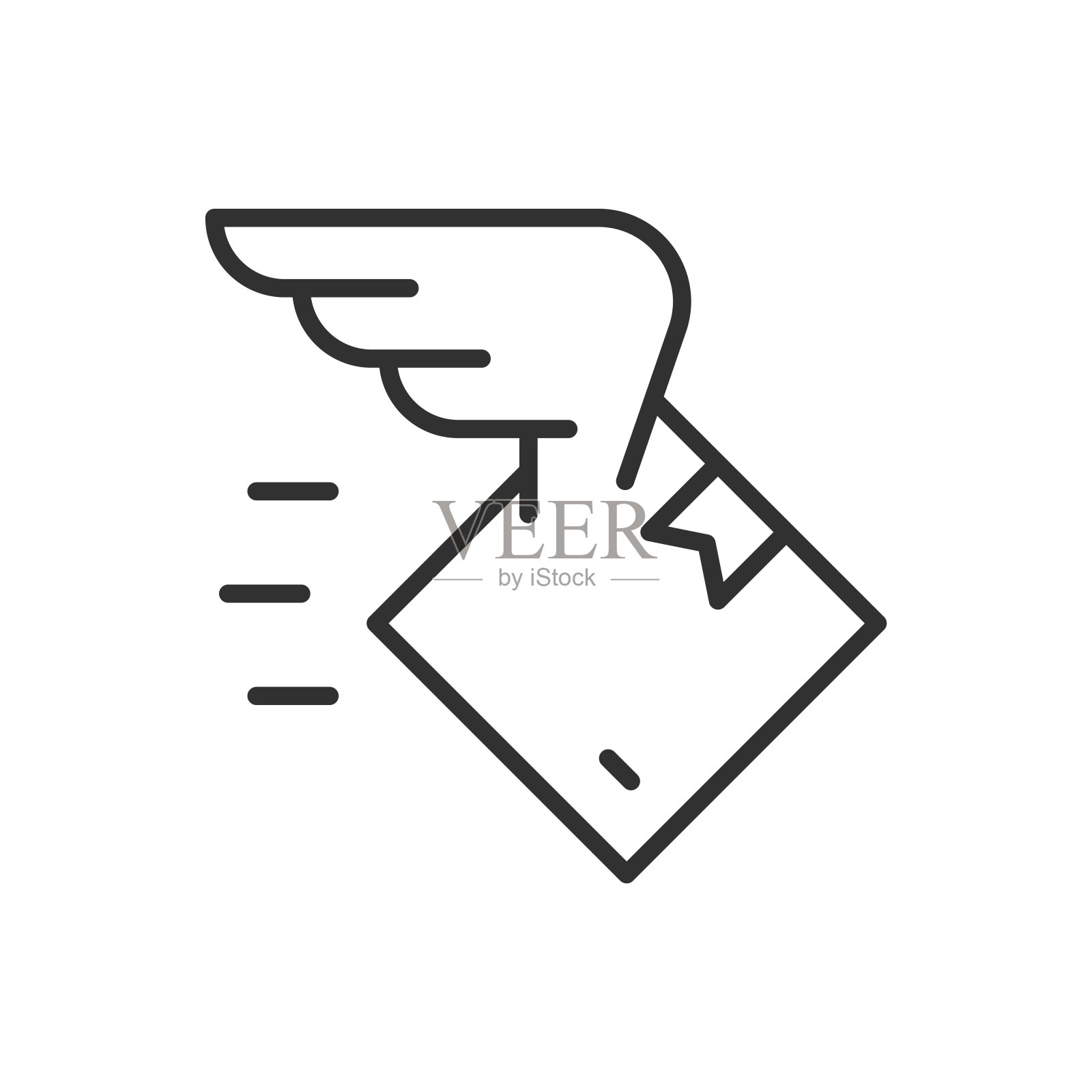 包裹在飞，直线图标。带翅膀的盒子。线条可编辑的笔画插画图片素材