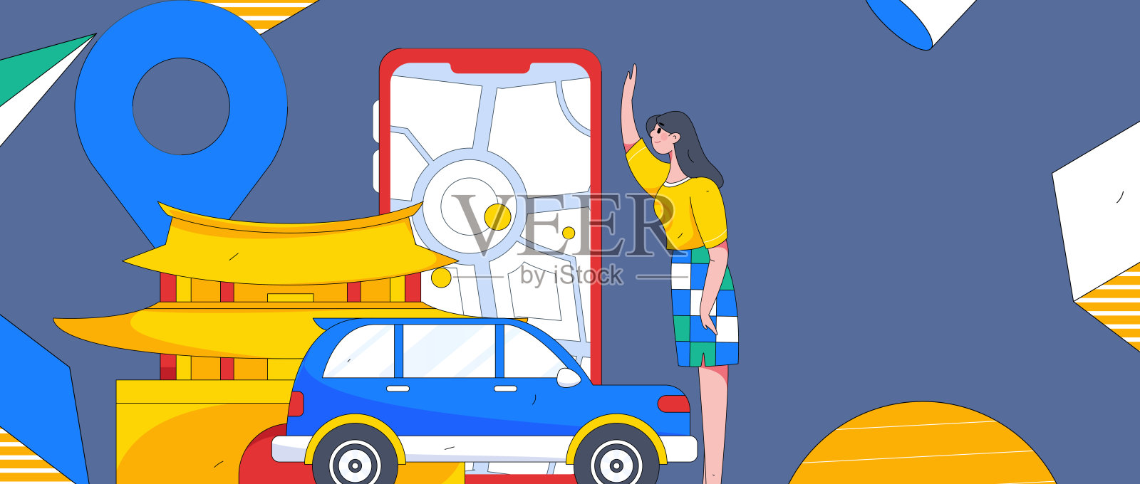 平面矢量概念操作手绘的人乘出租车的插图插画图片素材