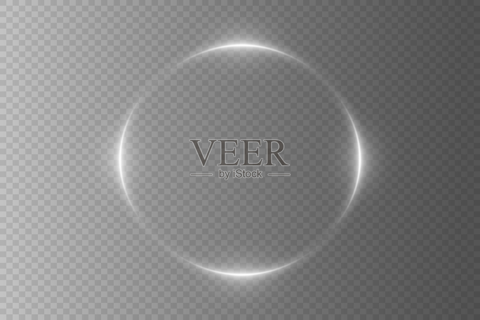 白色发光的霓虹灯圈。在透明的背景上。插画图片素材