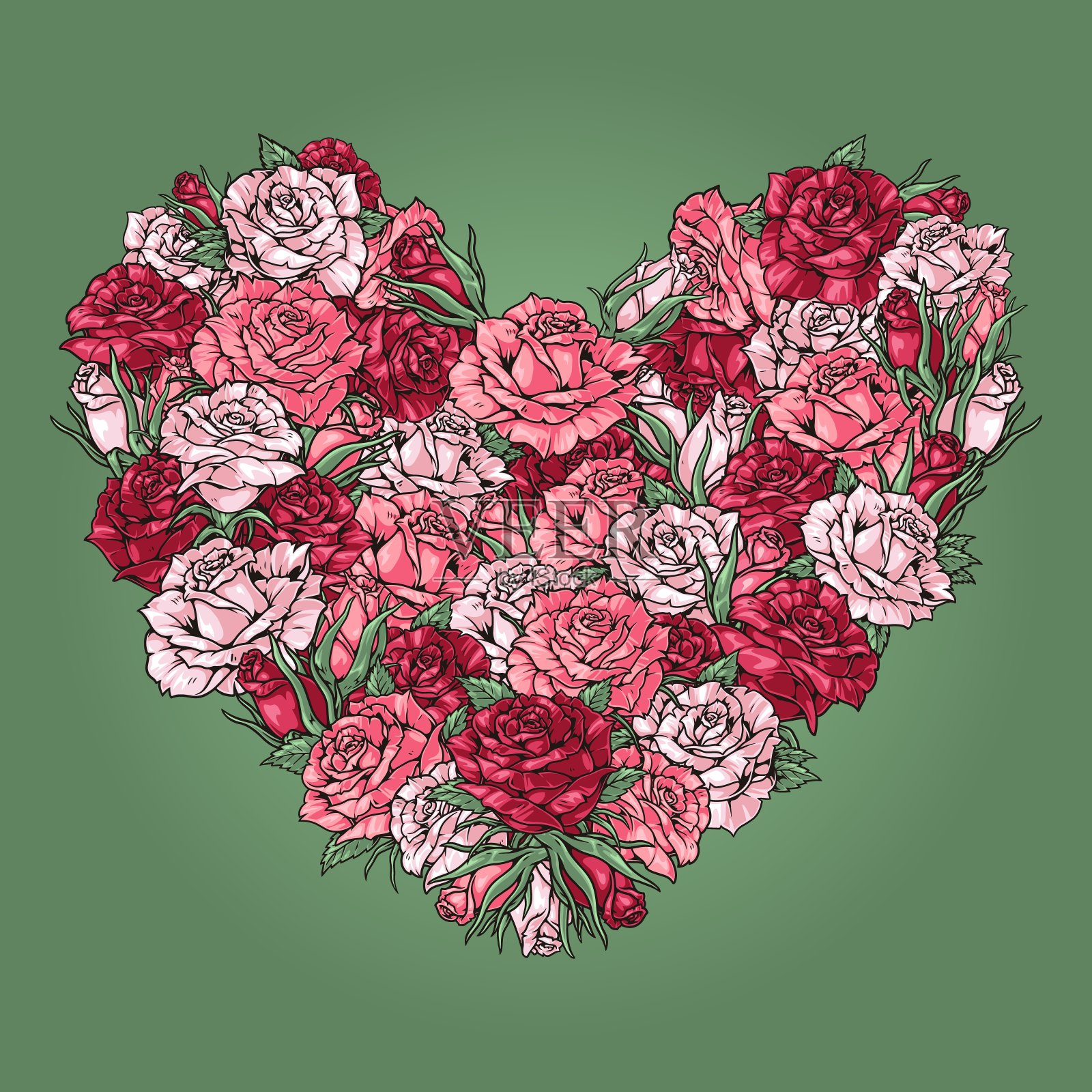 心中的花朵五彩缤纷飞舞插画图片素材