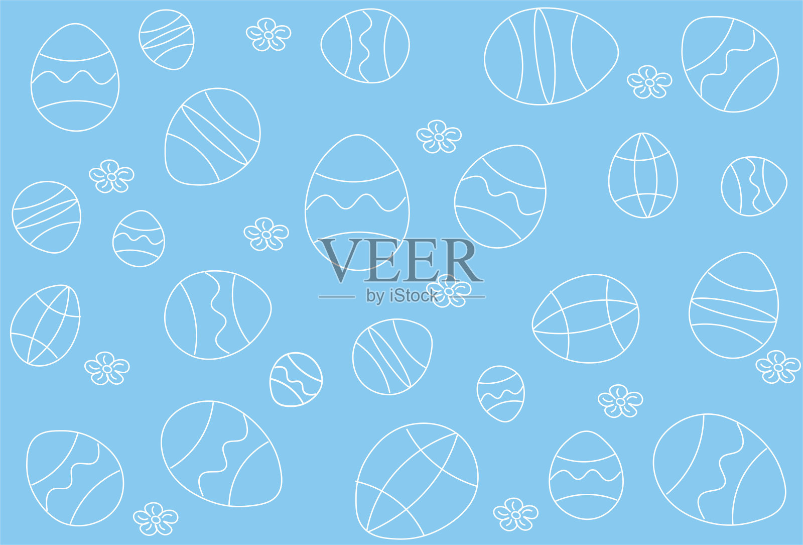 蓝色复活节无缝背景与各种复活节彩蛋。图像用于纺织品图案，礼品包装纸插画图片素材