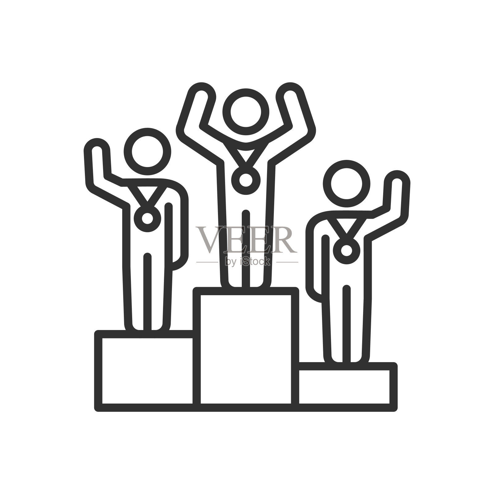 获奖者，奖牌获得者，线性图标。获奖者领奖台上的人。线条可编辑的笔画插画图片素材