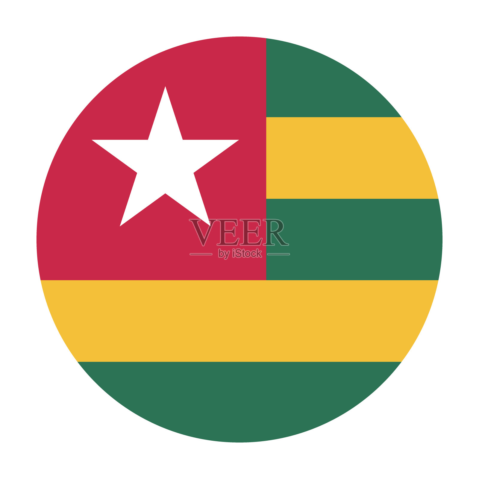 多哥国旗。按钮标志图标。标准颜色。圆形按钮图标。圆圈图标。电脑插图。数码插图。矢量插图。插画图片素材