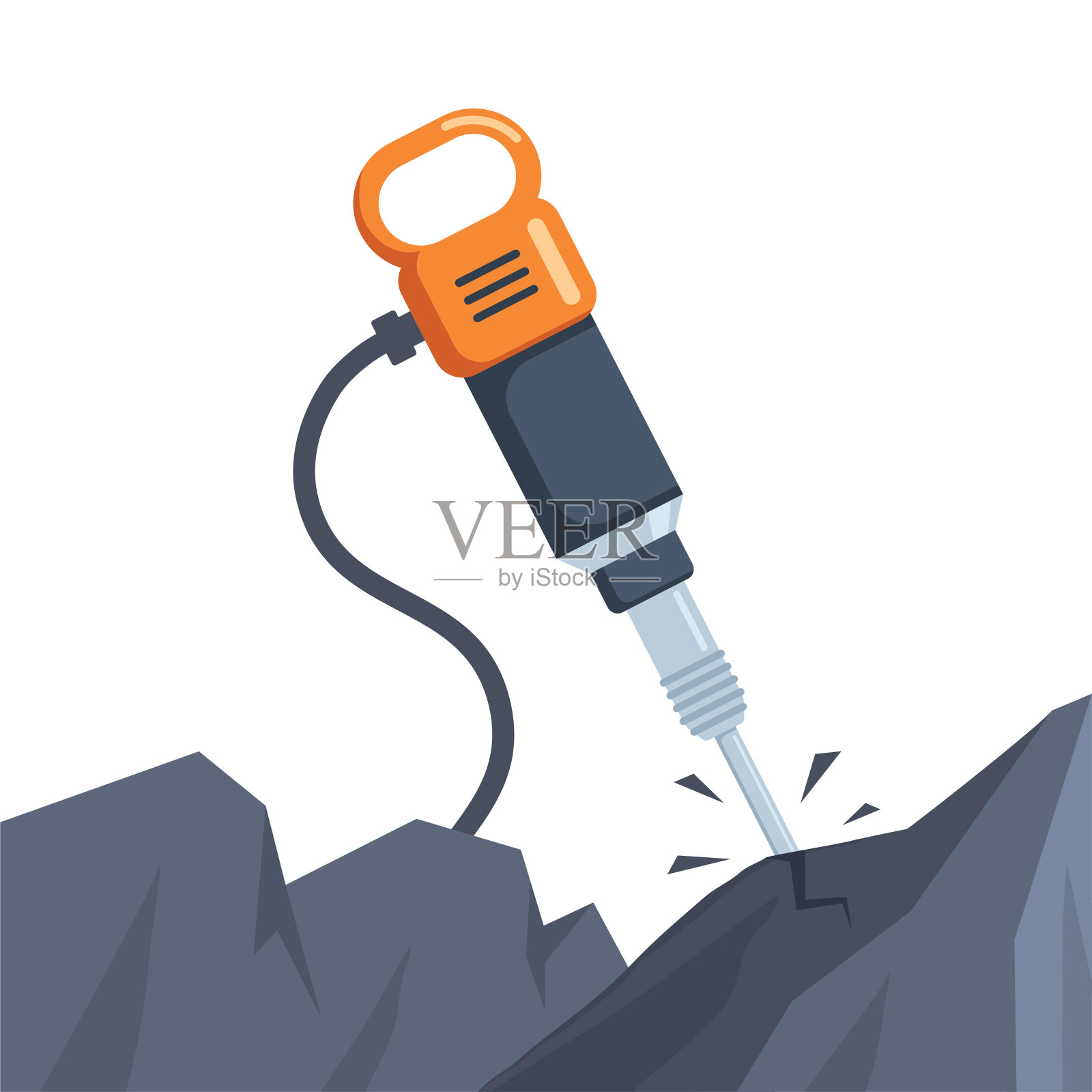 手提钻、风钻或爆破锤。石质石墨材料用采掘工具。矢量插图。插画图片素材