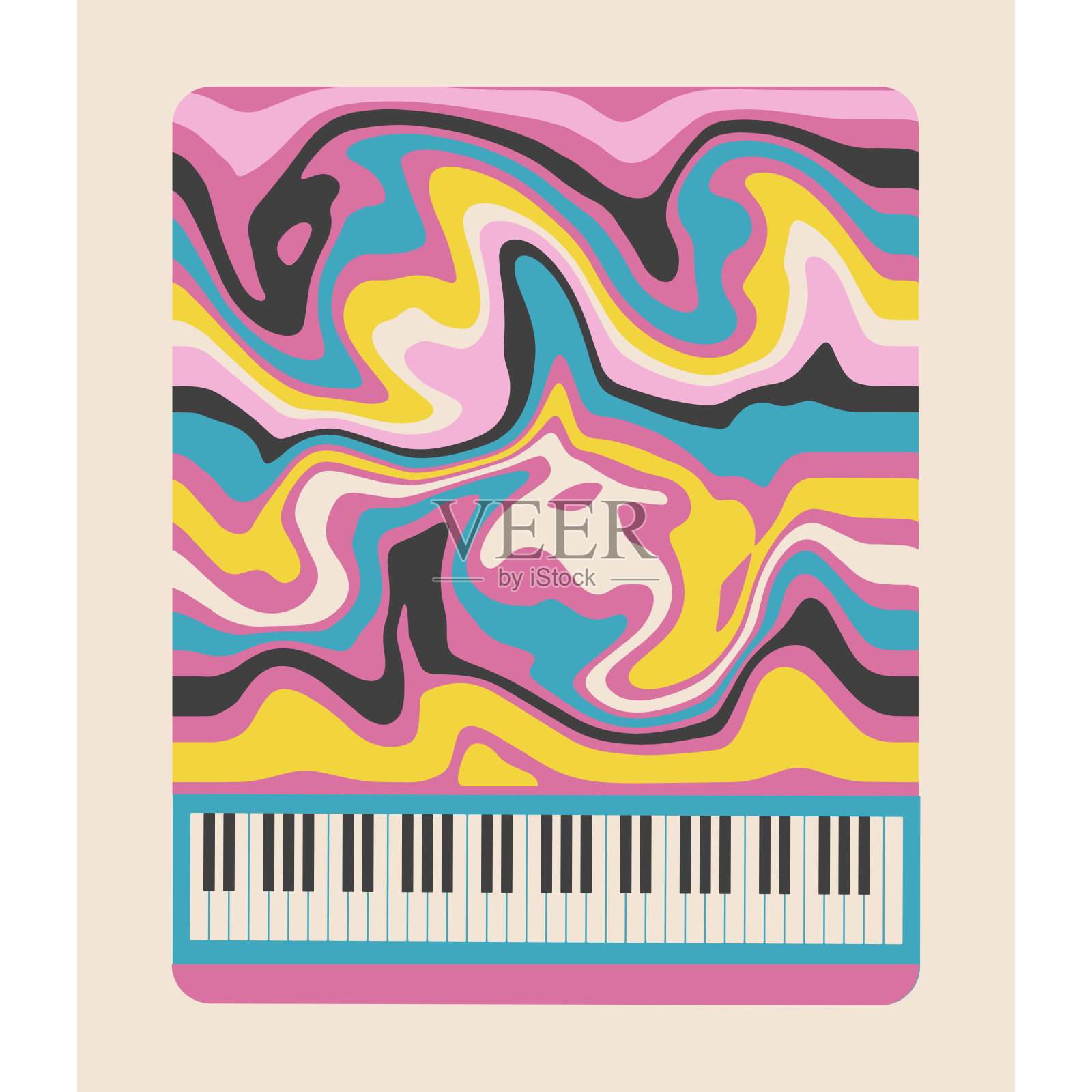 海报与音乐键在迷幻风格插画图片素材