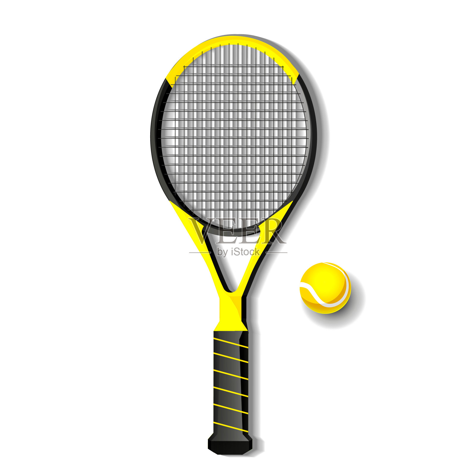游戏运动和卡通风格的胜利概念。运动网球与运动球拍在一个孤立的白色背景。矢量时尚设置的体育比赛。插画图片素材