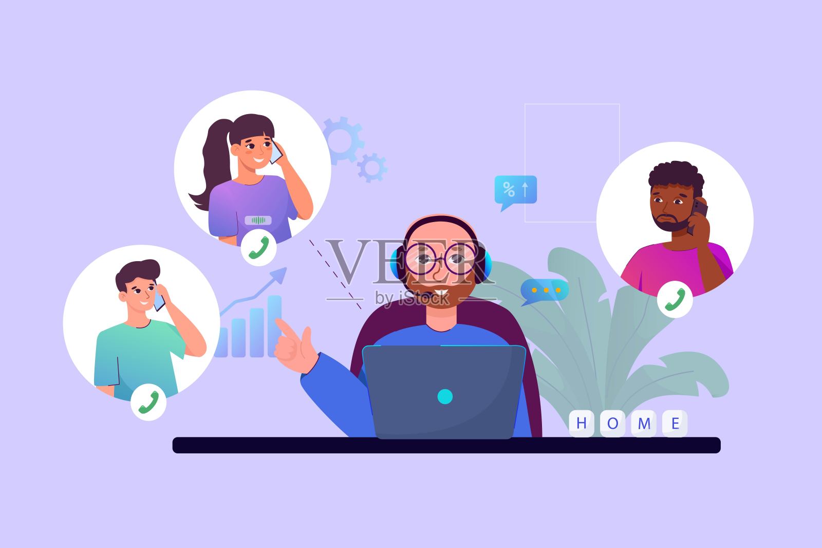 呼叫中心在线插画图片素材