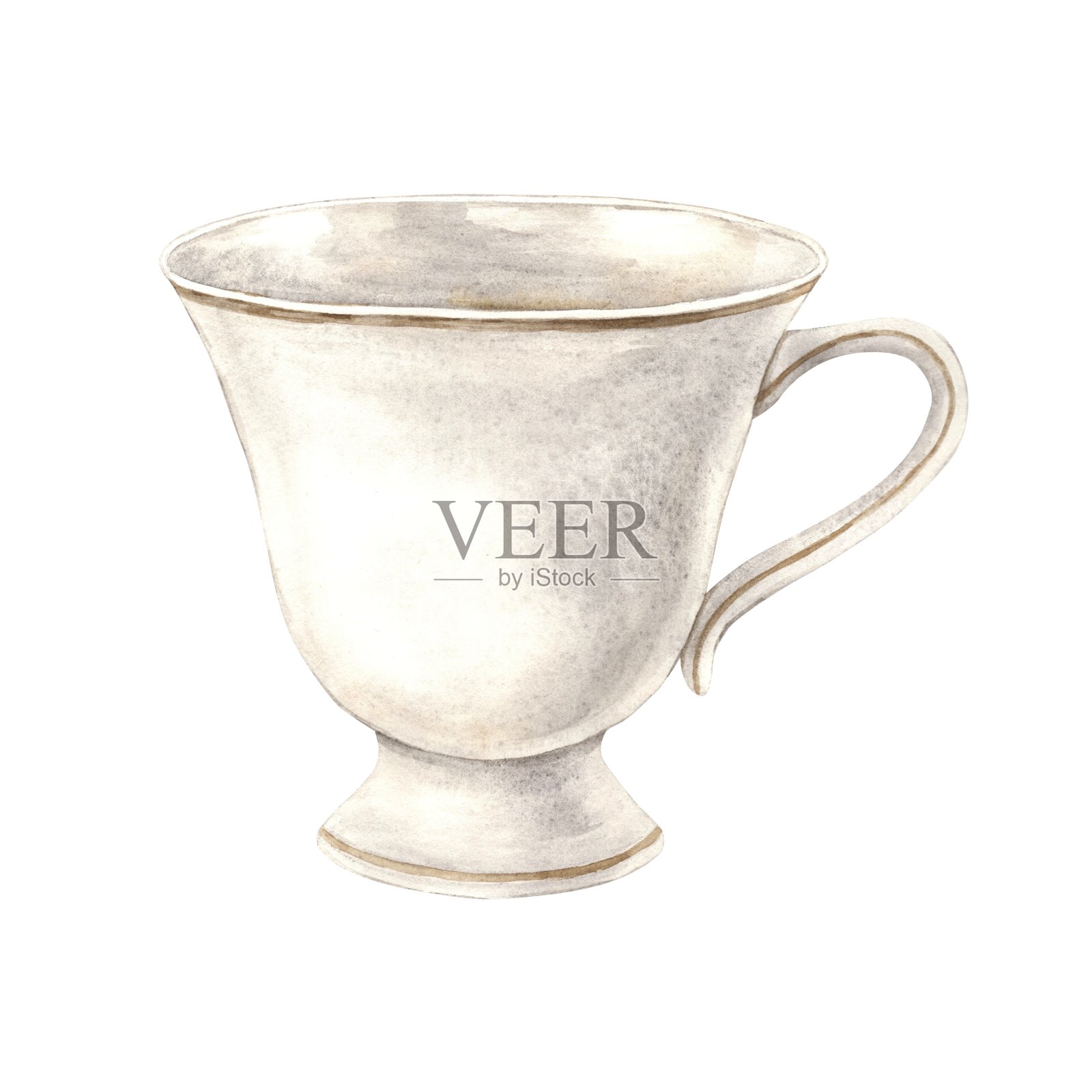 水彩画的陶瓷马克杯与金辫。插图手绘在白色背景，适用于菜单设计，包装，海报，网站，纺织品，邀请函，宣传册，纺织品插画图片素材