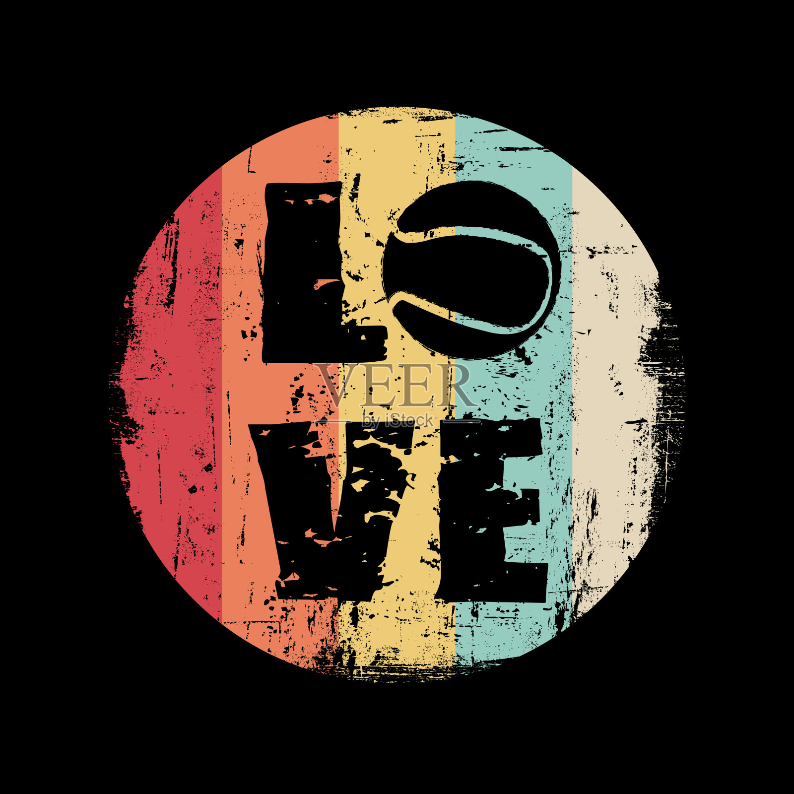 复古风格的团队运动和胜利概念。运动网球在抽象的彩色条纹grunge背景。时尚的矢量海报与爱。插画图片素材