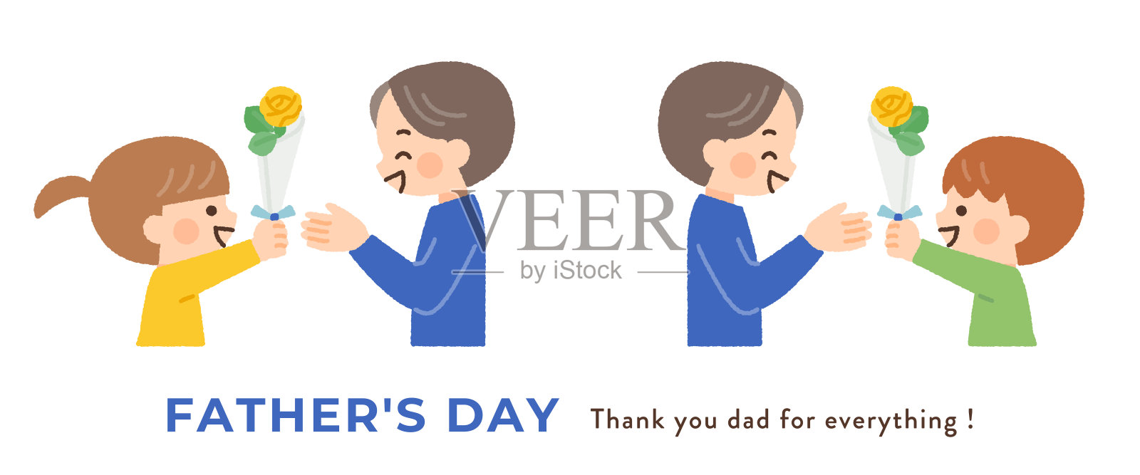 一个孩子在父亲节送黄玫瑰的插画材料插画图片素材