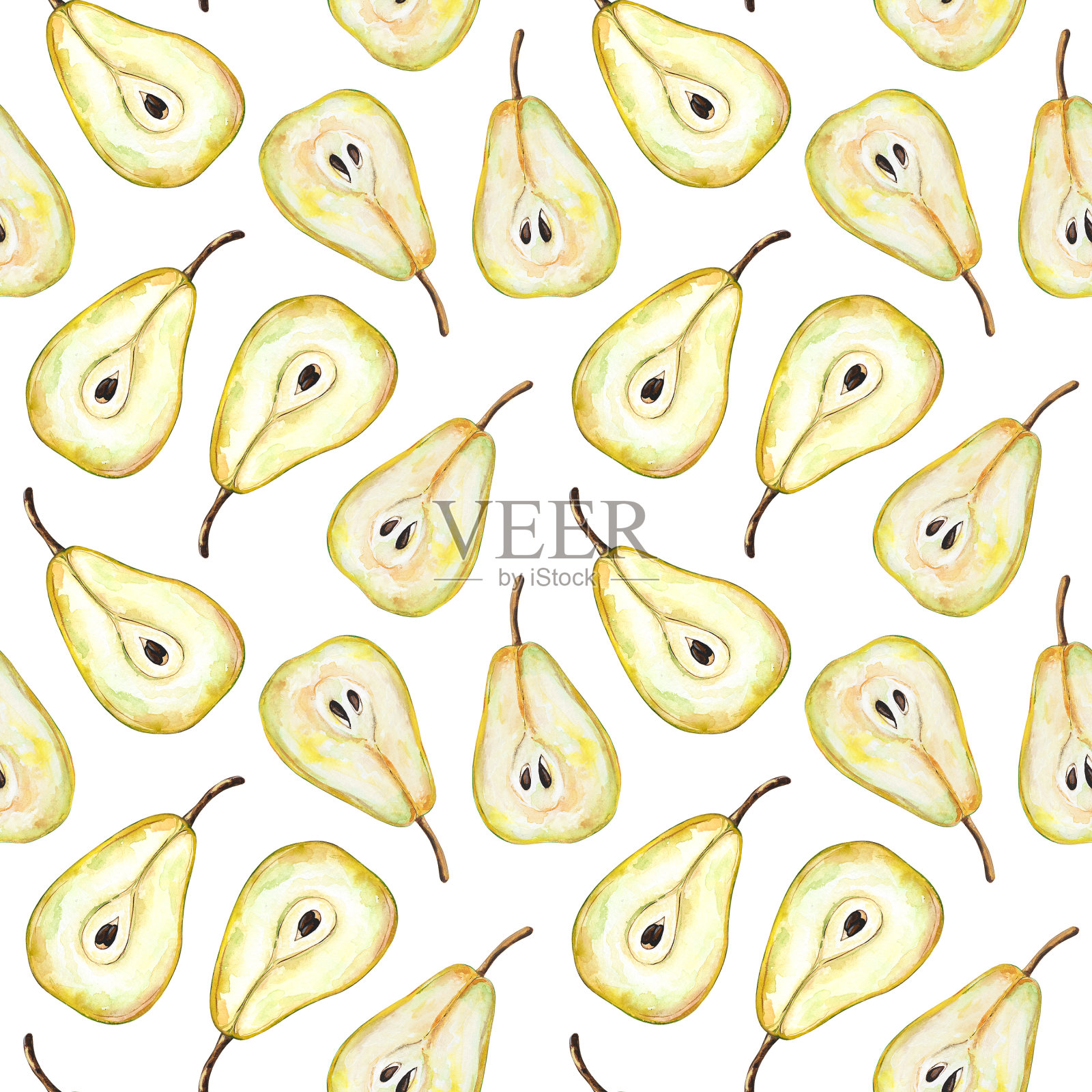 梨的无缝图案。水果的模式。梨的一半。插画图片素材