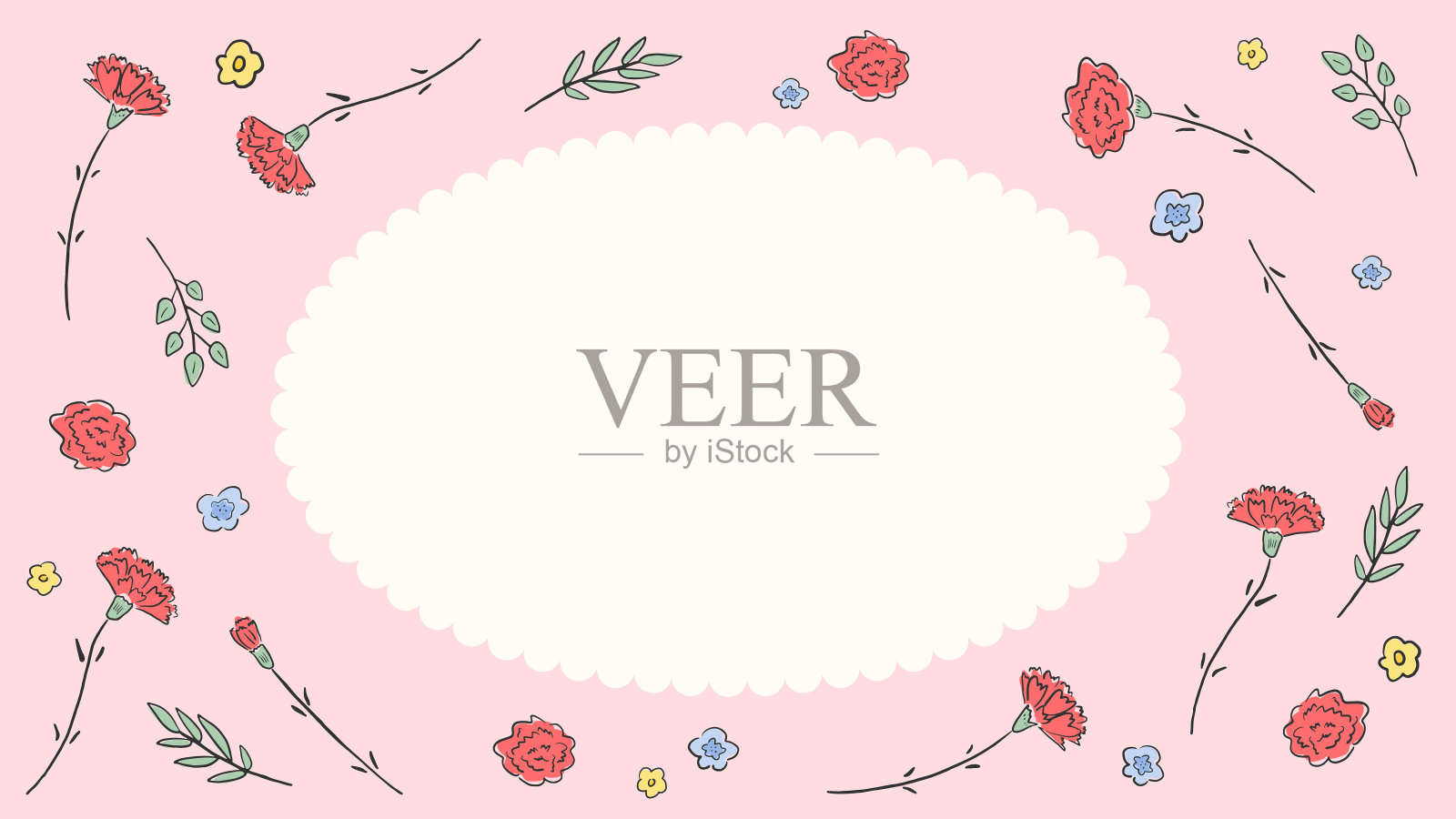 康乃馨背景框架的灵感来自母亲节，可爱的手绘插图插画图片素材