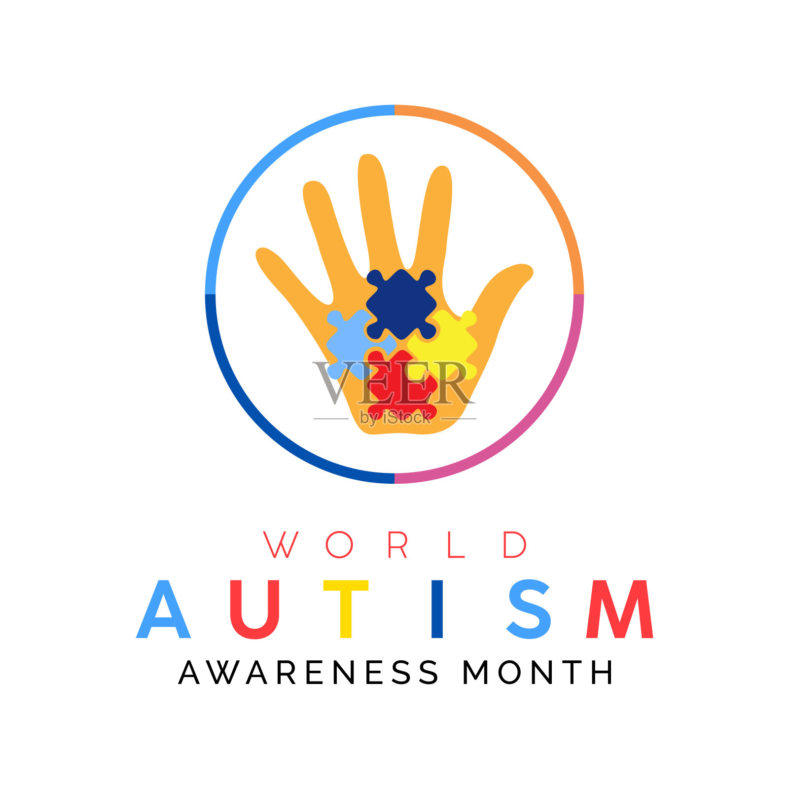 每年四月是全国自闭症意识月，矢量banner、宣传单、海报和社交媒体模板设计插画图片素材