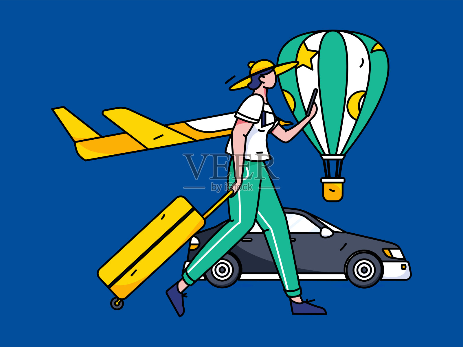 假期旅游旅游人物互联网背景矢量手绘插画插画图片素材