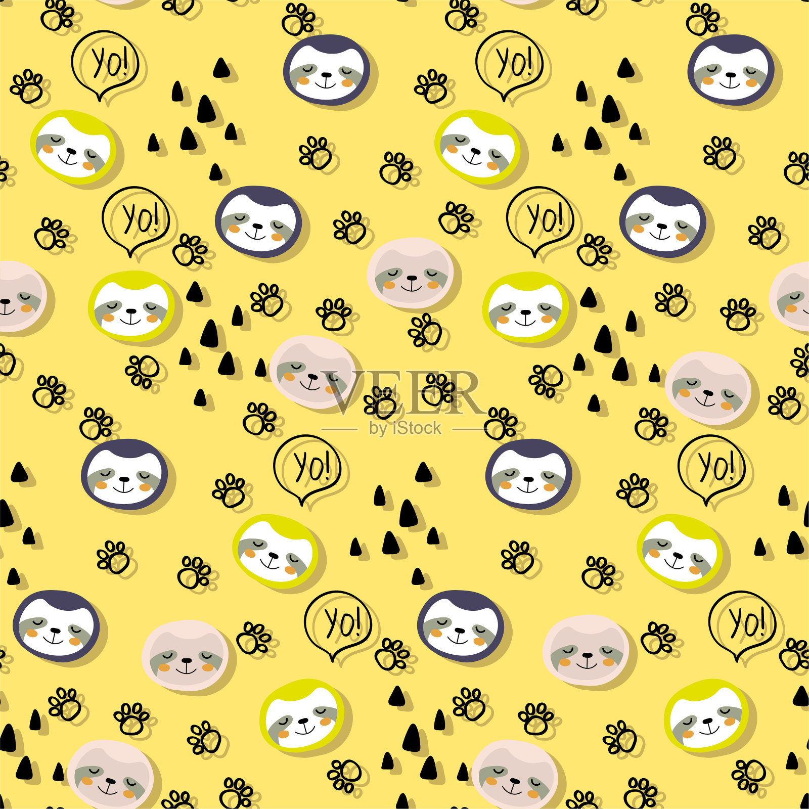 矢量无缝模式与树懒。热带丛林卡通生物。柔和的动物背景。可爱的自然图案用于面料，儿童服装，纺织品，包装纸插画图片素材