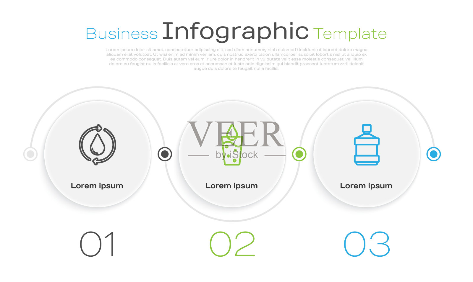 设置回收清洁水，玻璃与水和大瓶。业务信息图表模板。向量插画图片素材