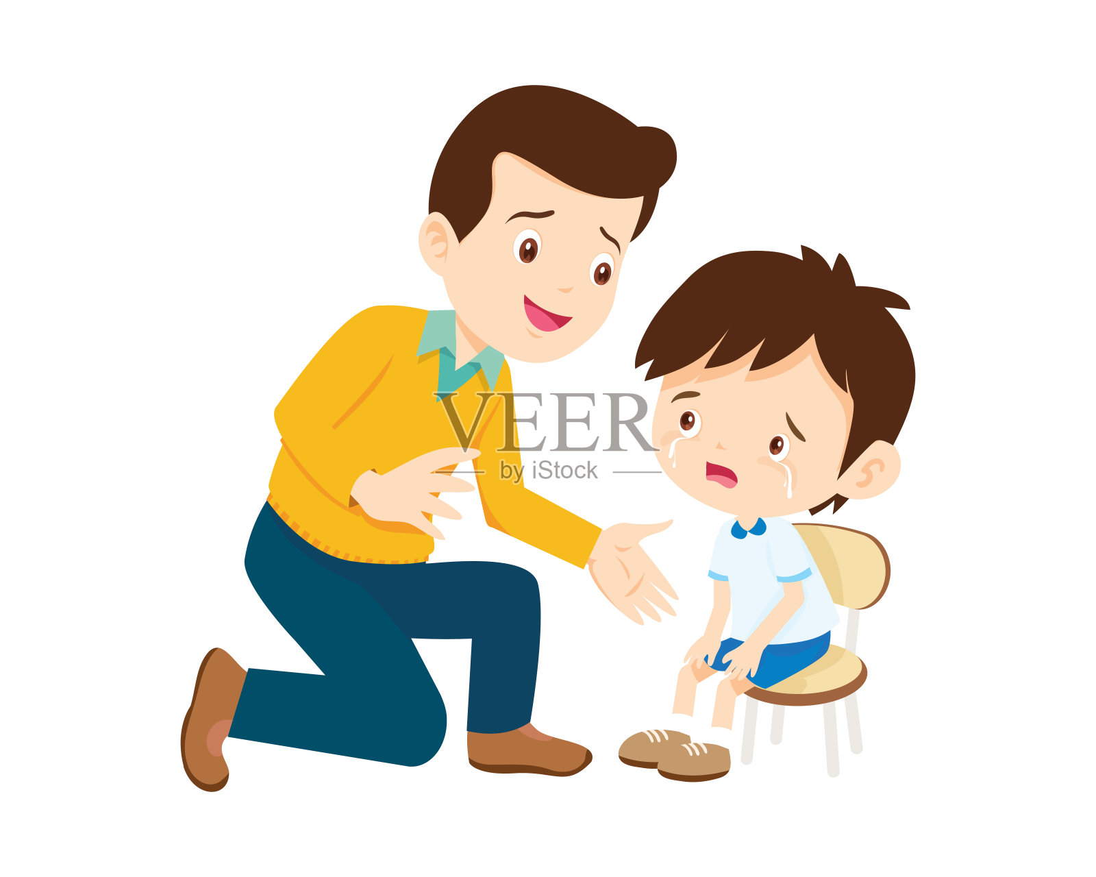 与父母或老师一起安慰悲伤的孩子插画图片素材