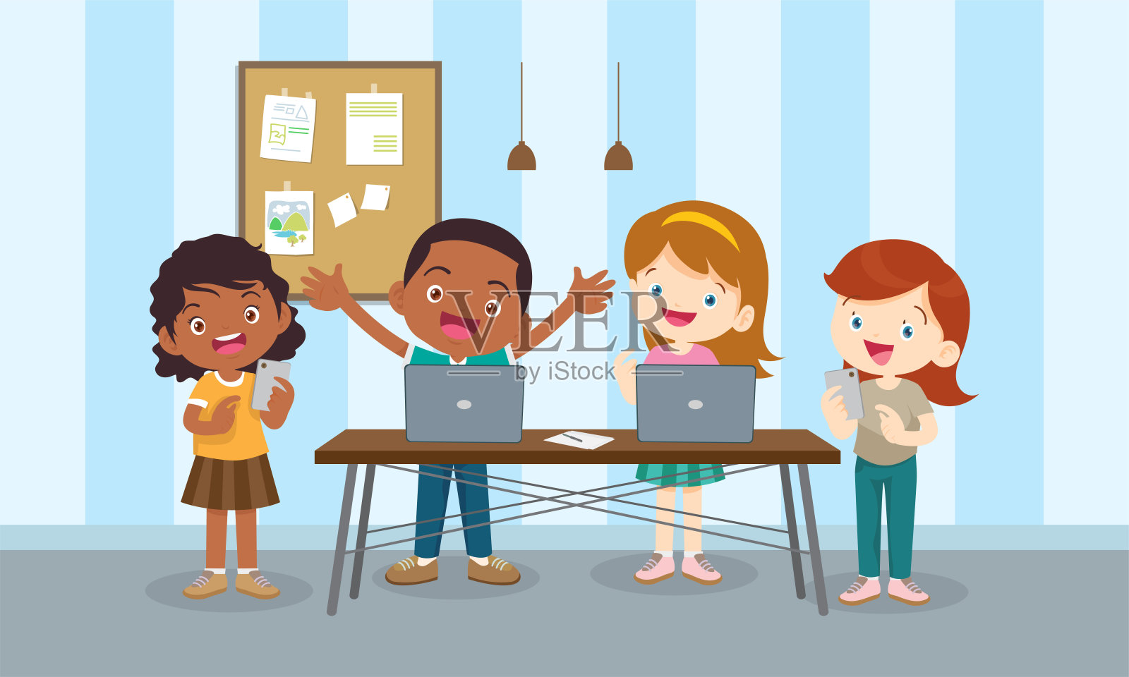 孩子们在网上学习教育课程插画图片素材