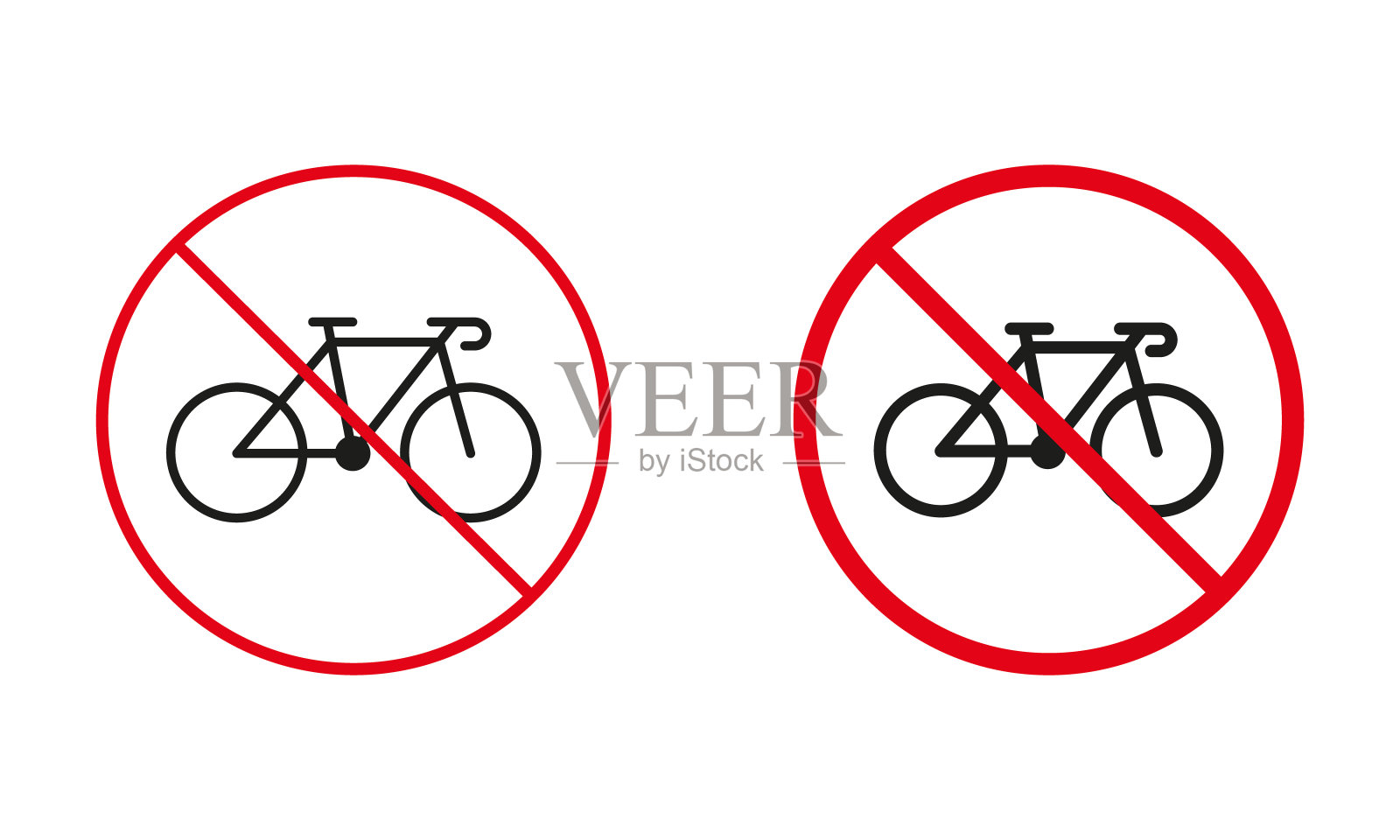 禁止自行车通行的道路标志。禁止自行车圈标志套。禁止自行车通行的红色标志。禁止自行车停放线和轮廓图标。孤立矢量图插画图片素材
