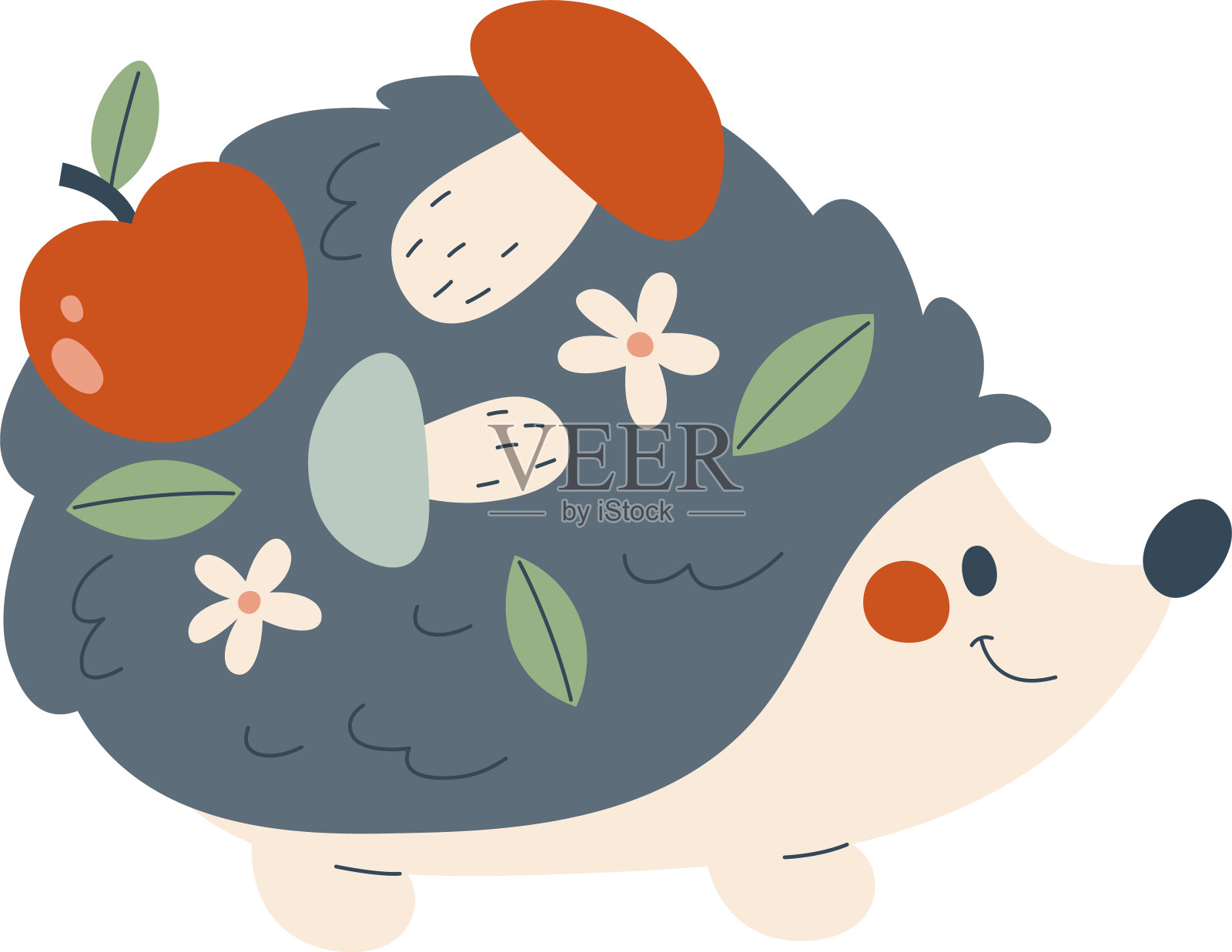elements_cute_set_flowers_cute_forest_animals插画图片素材