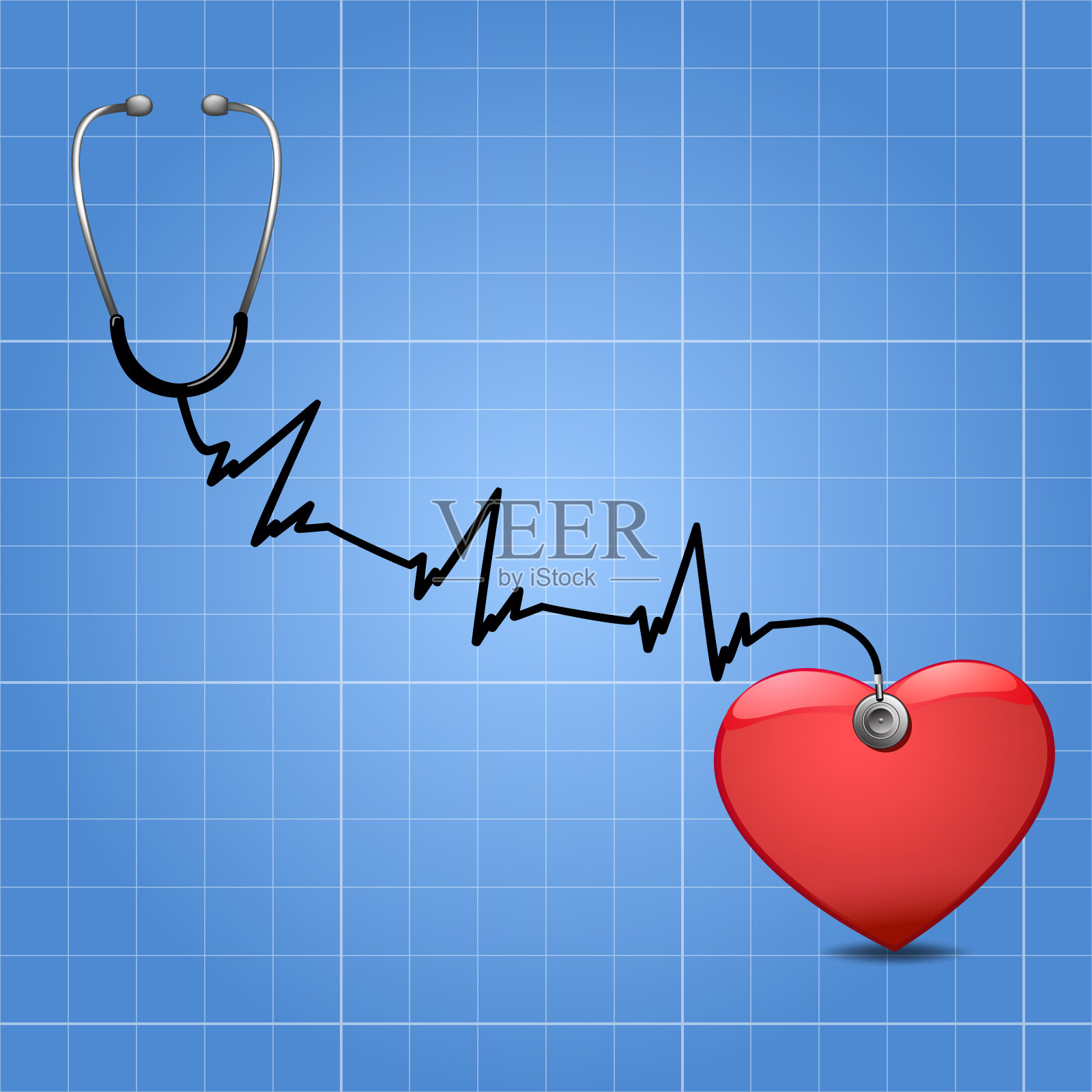 听诊器和心脏，插画图片素材