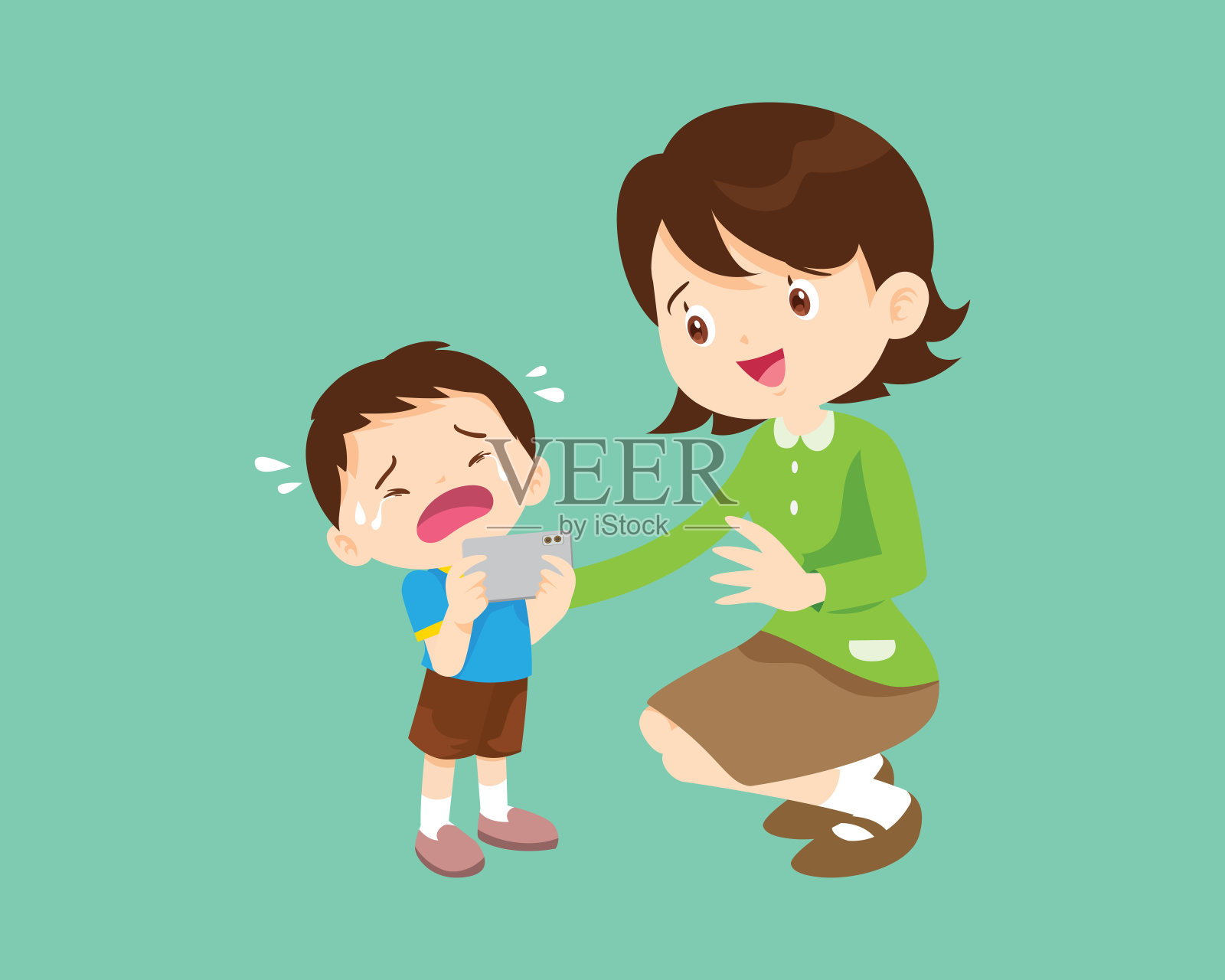与父母或老师一起安慰悲伤的孩子插画图片素材