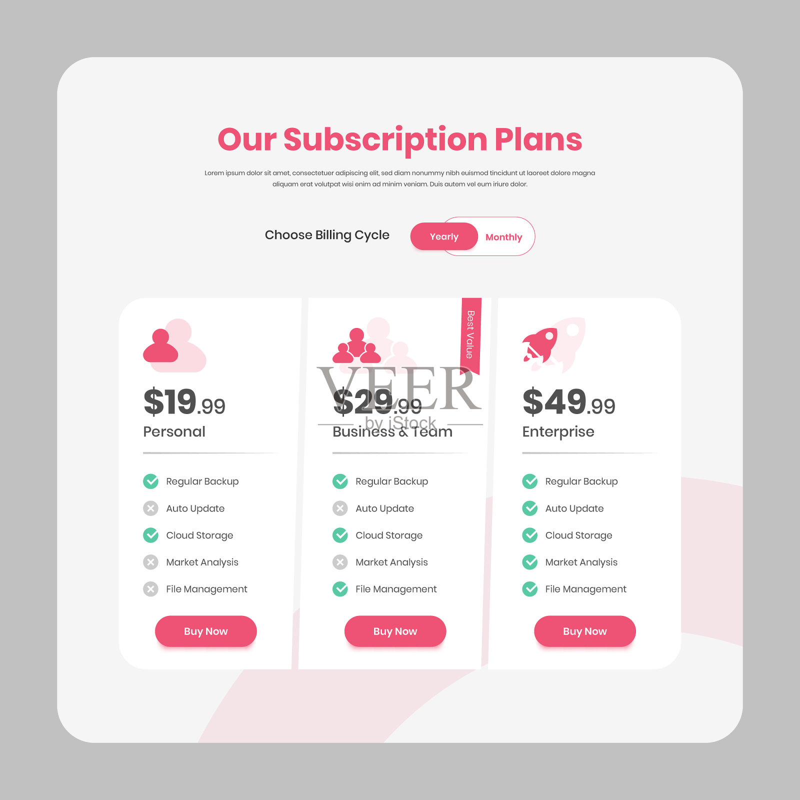 现代专业企业订阅和价格比较网页用户界面模板插画图片素材