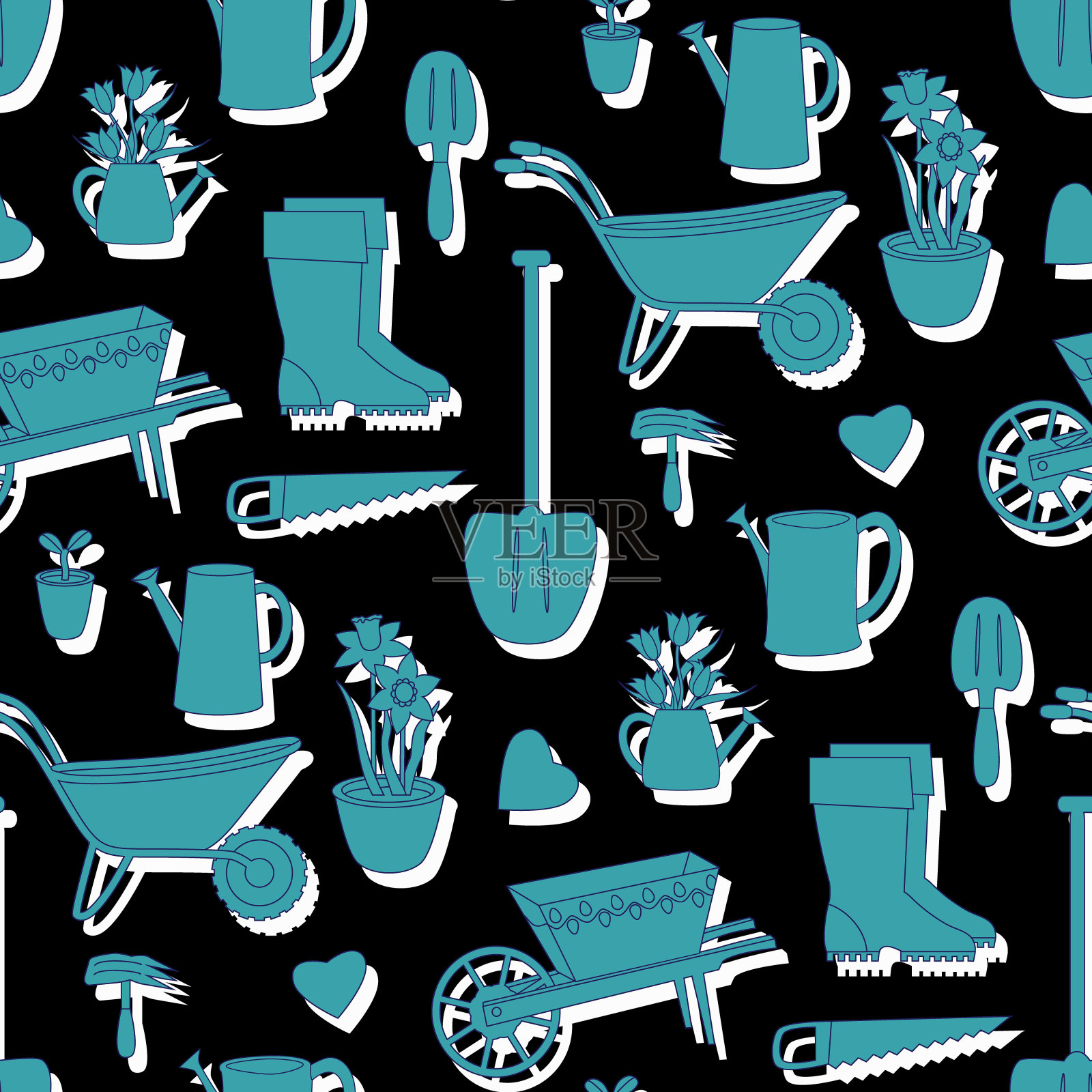 矢量-花园工具的无缝模式。插画图片素材