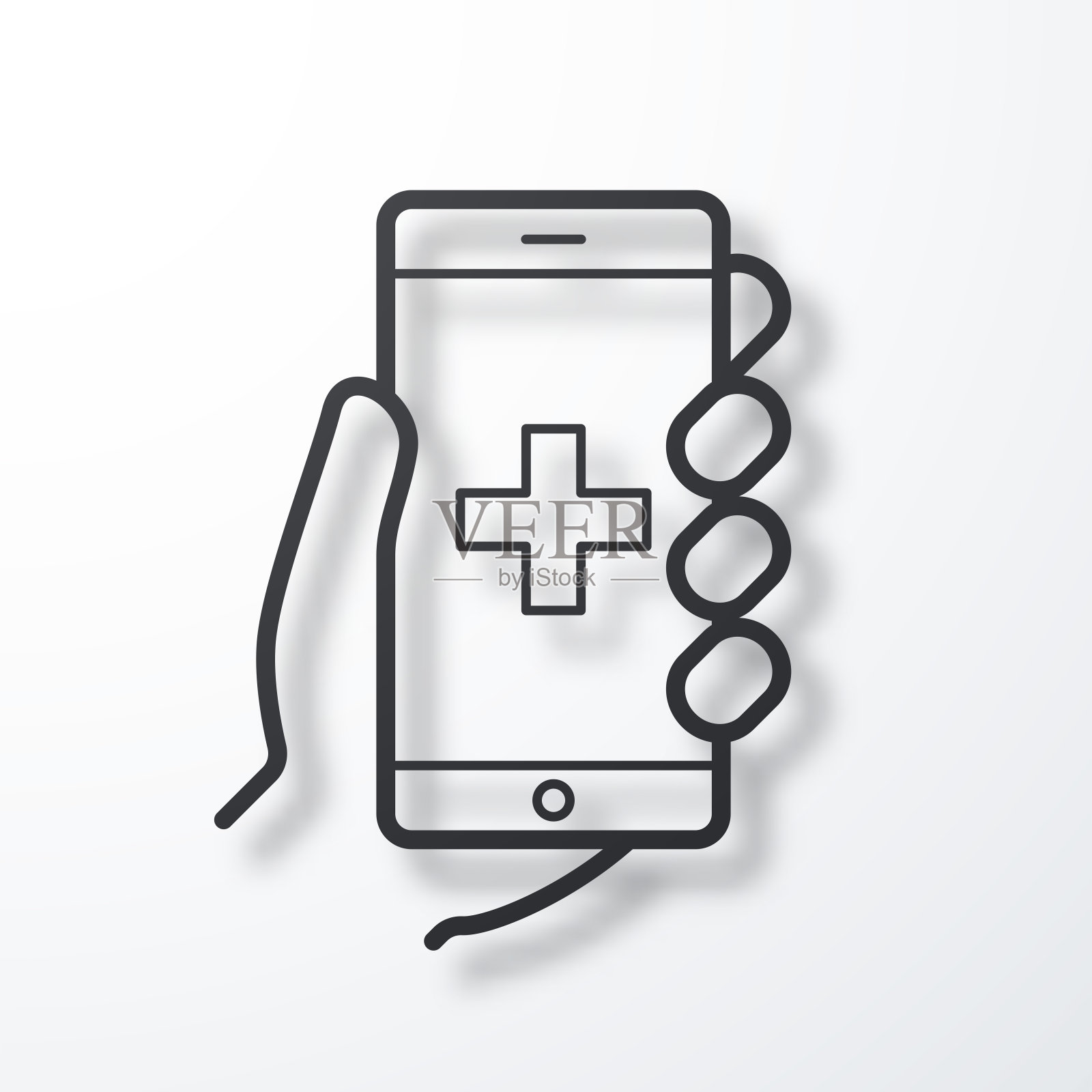 紧急呼叫。线图标与阴影在白色背景插画图片素材