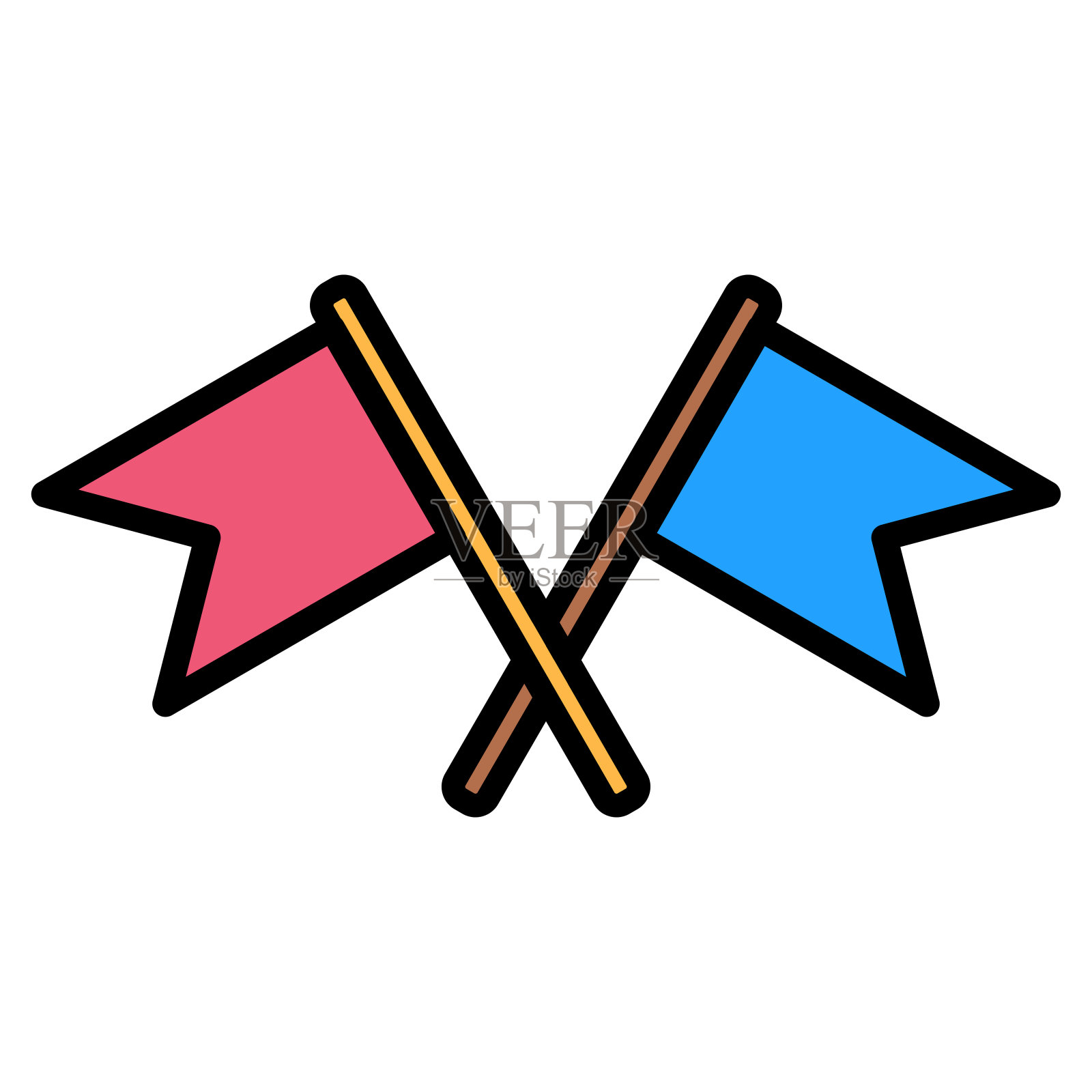 交叉纸旗生日颜色笔画图标插画图片素材