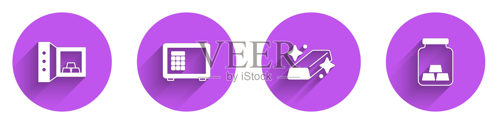 设置安全与金条，黄金和图标与长阴影。向量插画图片素材