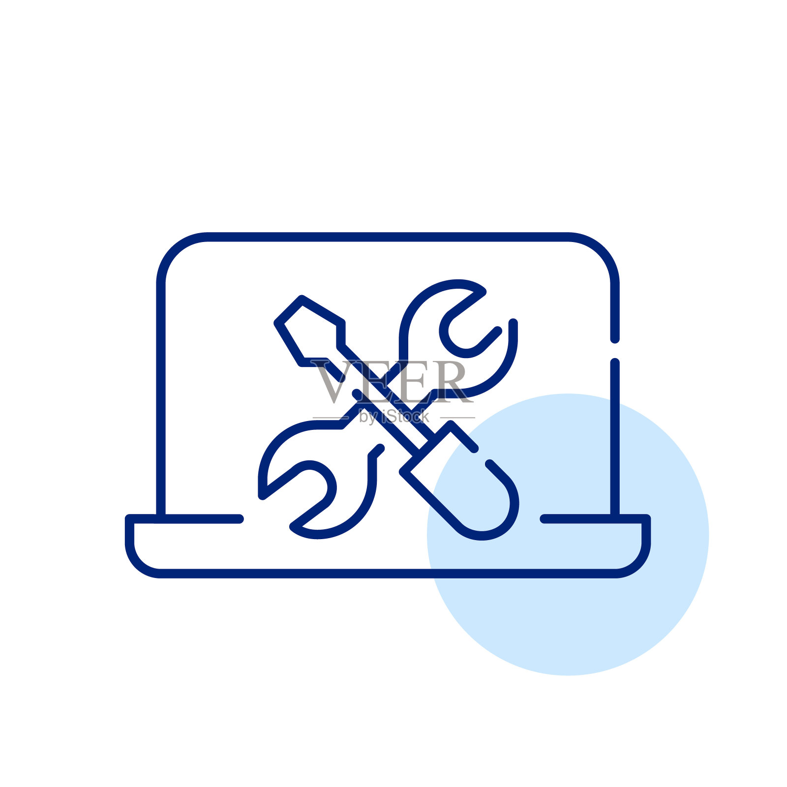 笔记本电脑维护，维修，配置和定制设置。扳手和螺丝刀。像素完美，可编辑的图标插画图片素材