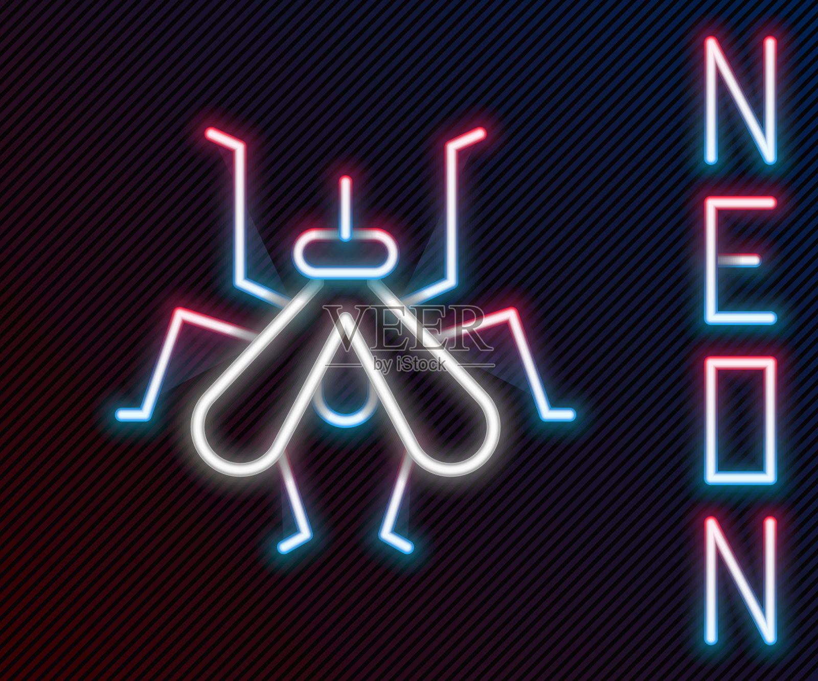 发光的霓虹灯线蚊子图标孤立的黑色背景。色彩缤纷的轮廓概念。向量插画图片素材