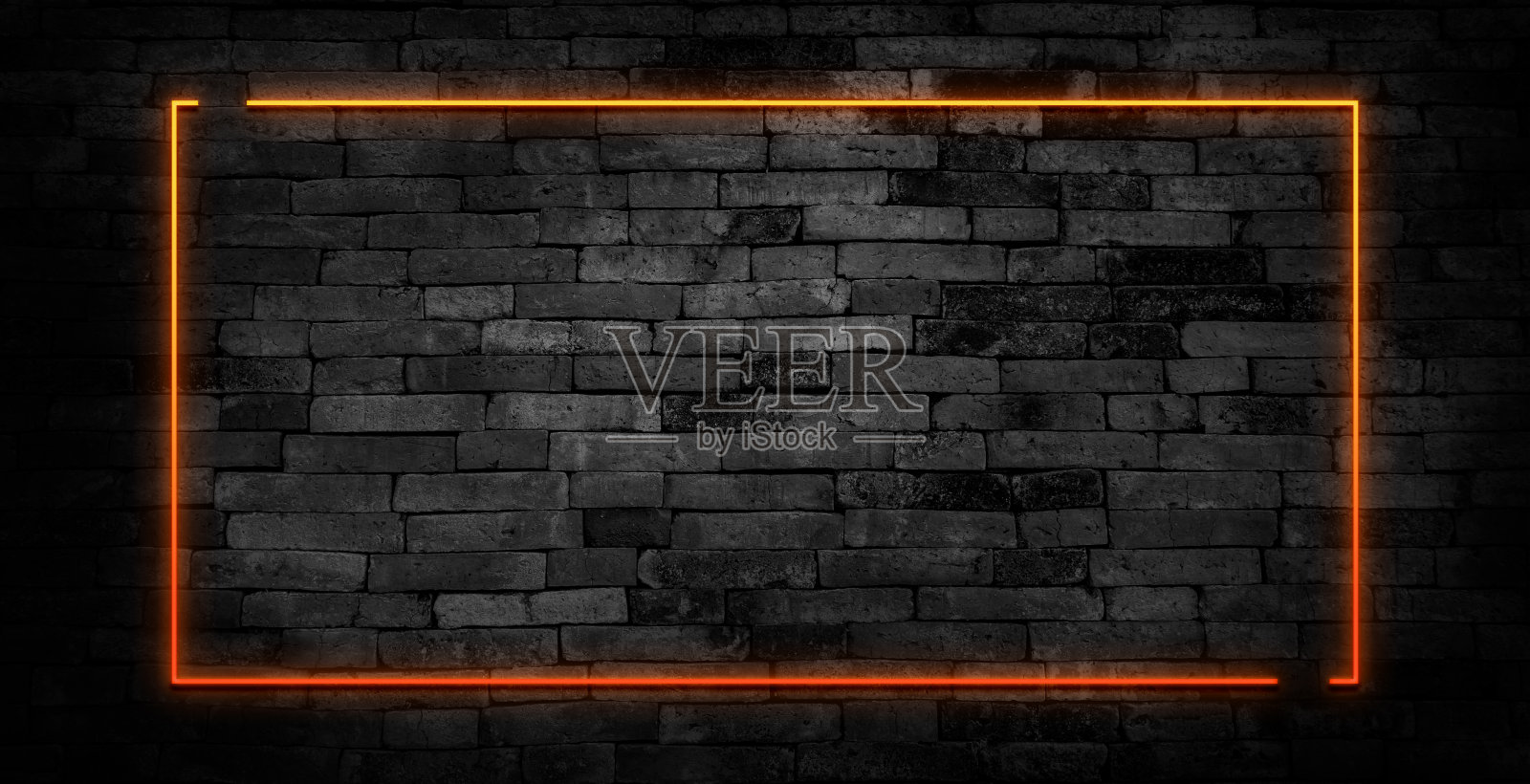 霓虹矩形框架与发光效果在黑暗的背景。空的发光的科技背景。矢量插图。照片摄影图片