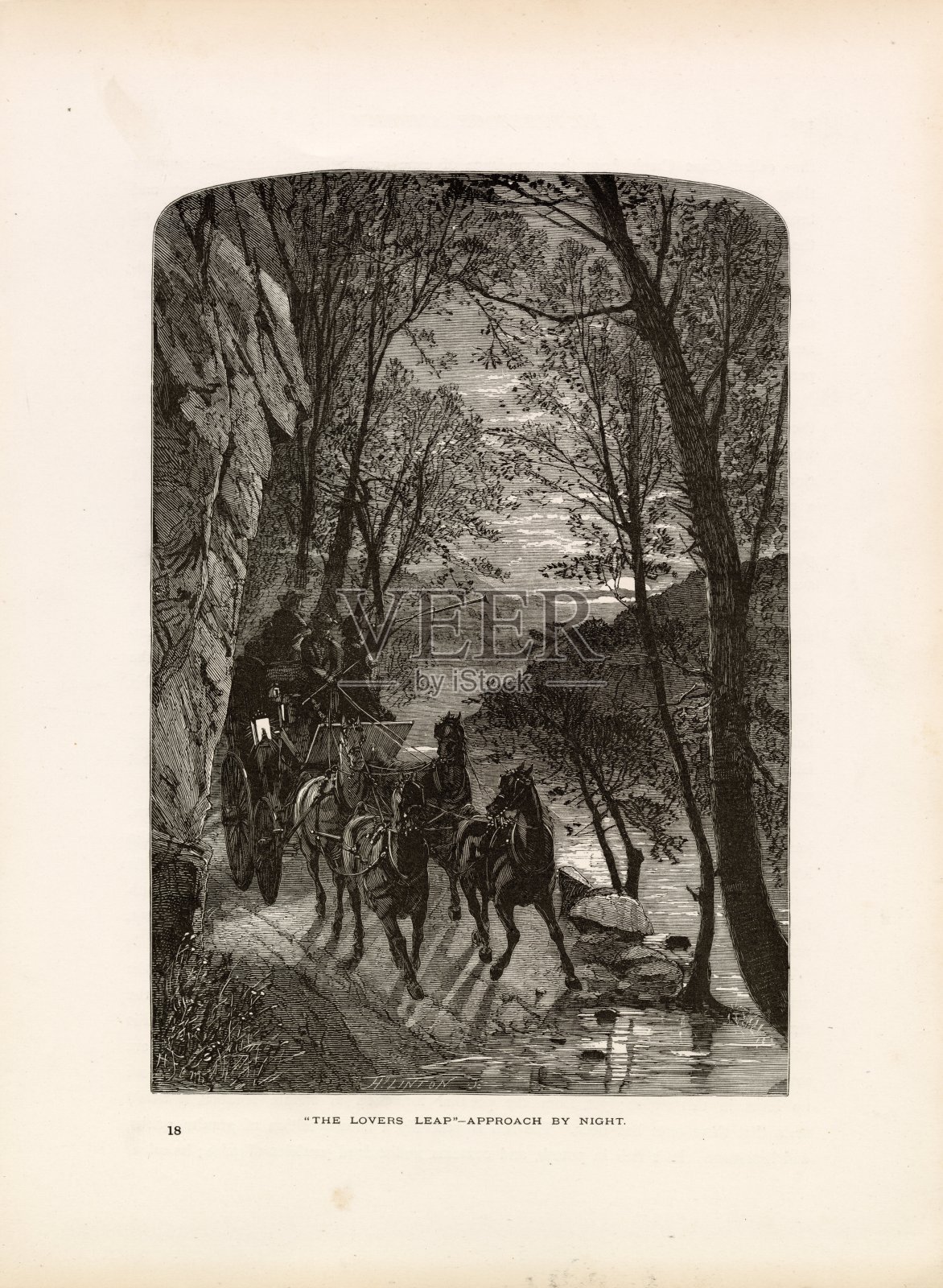 邮车-底部的“情人跳”悬崖-古董1874年原创印刷插画图片素材